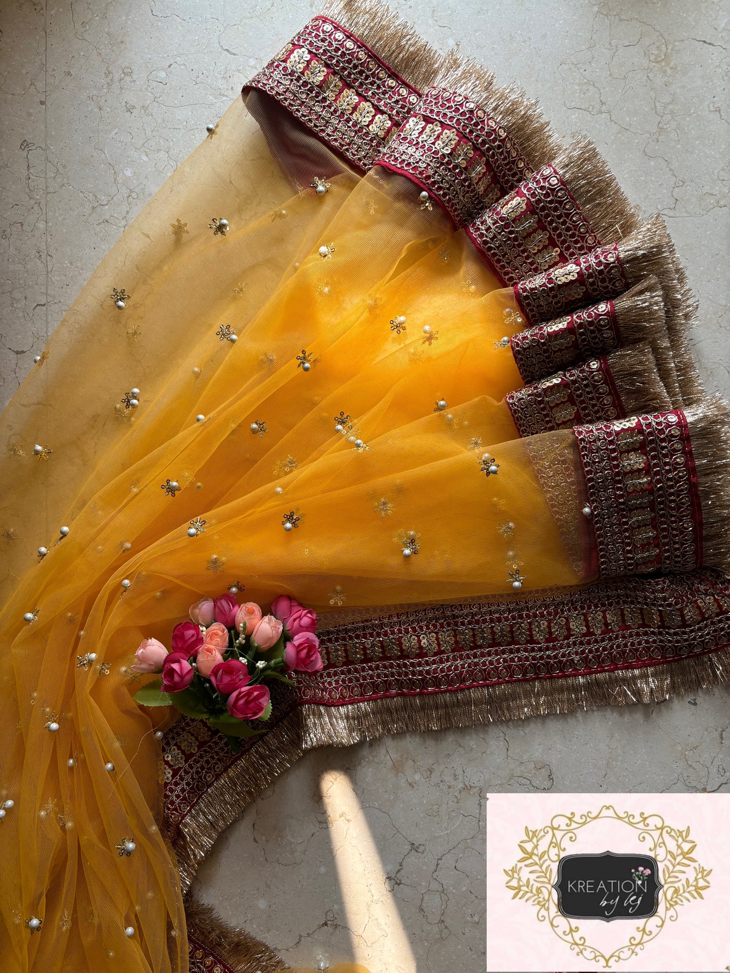 Yellow Jugnoo Banno Saree kreationbykj