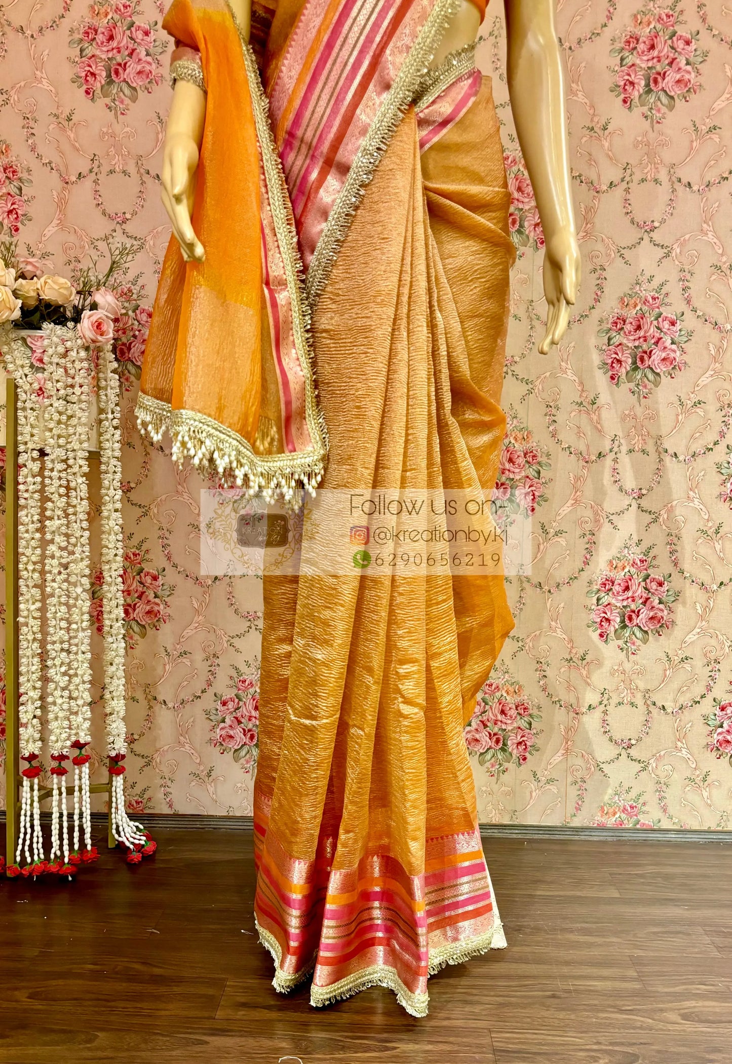 Orange Banarasi Tissue Saree kreationbykj