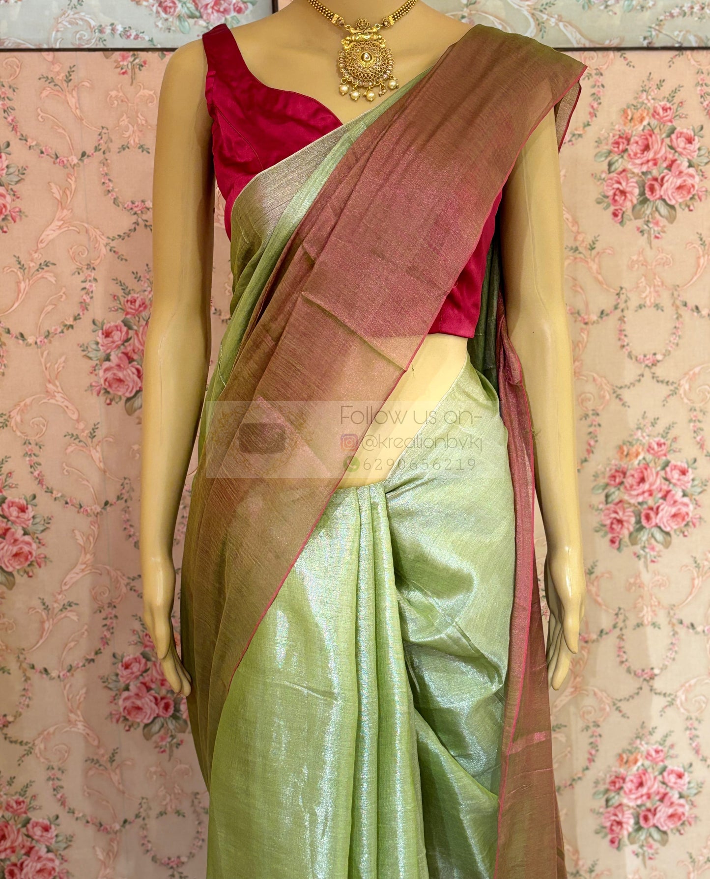 Badam Pista Cotton Tissue Saree kreationbykj