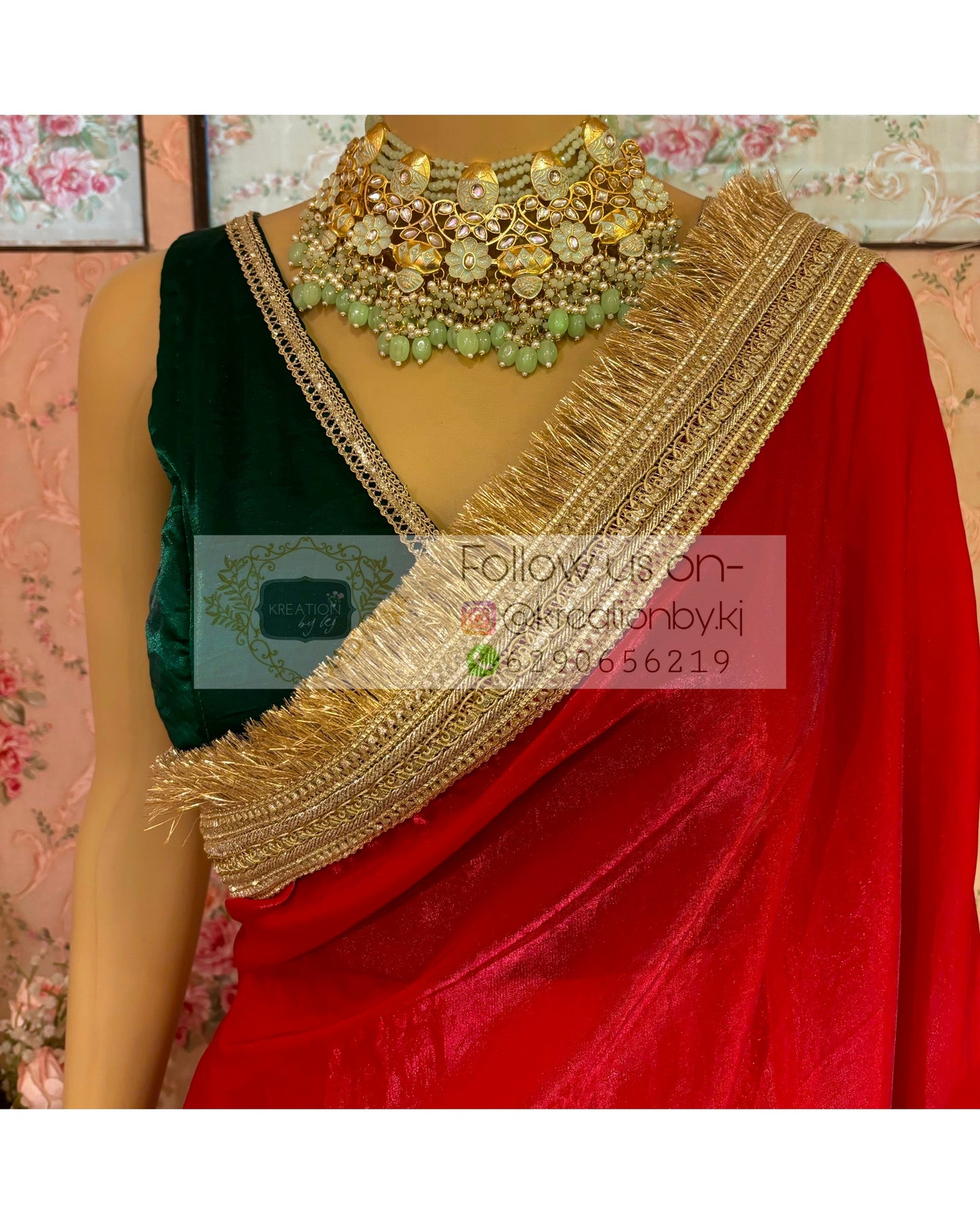 Red Metallic Shimmer Satin Banno Saree kreationbykj