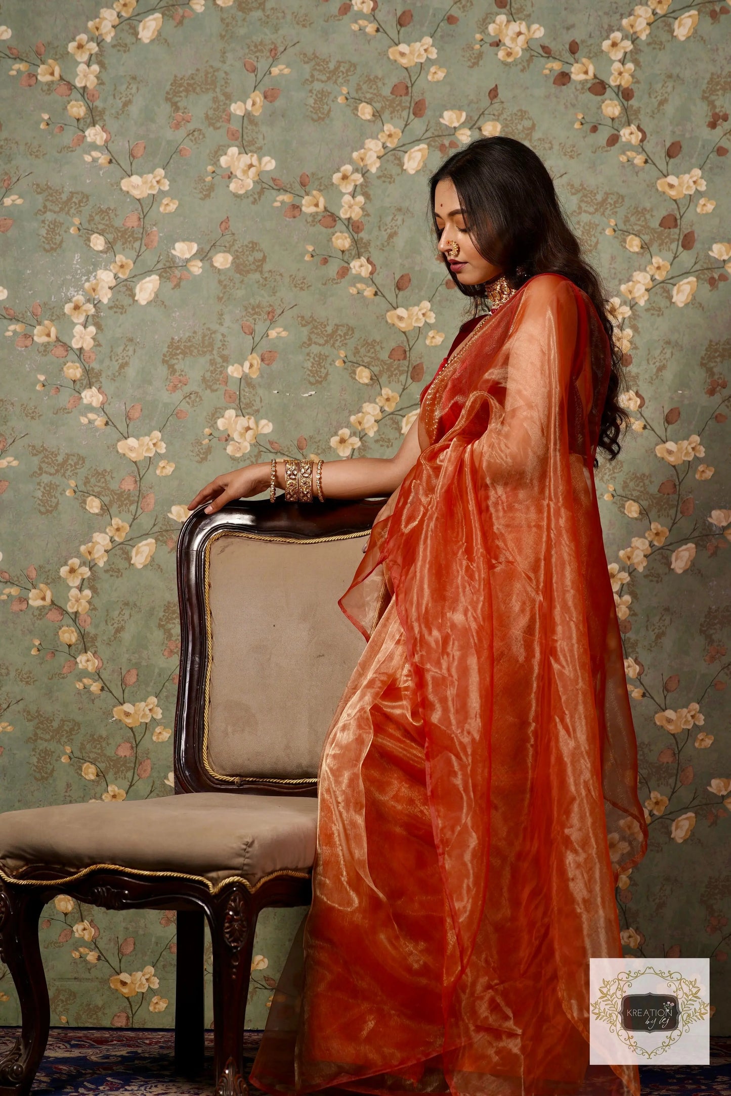 Marigold Glass Tissue Saree kreationbykj