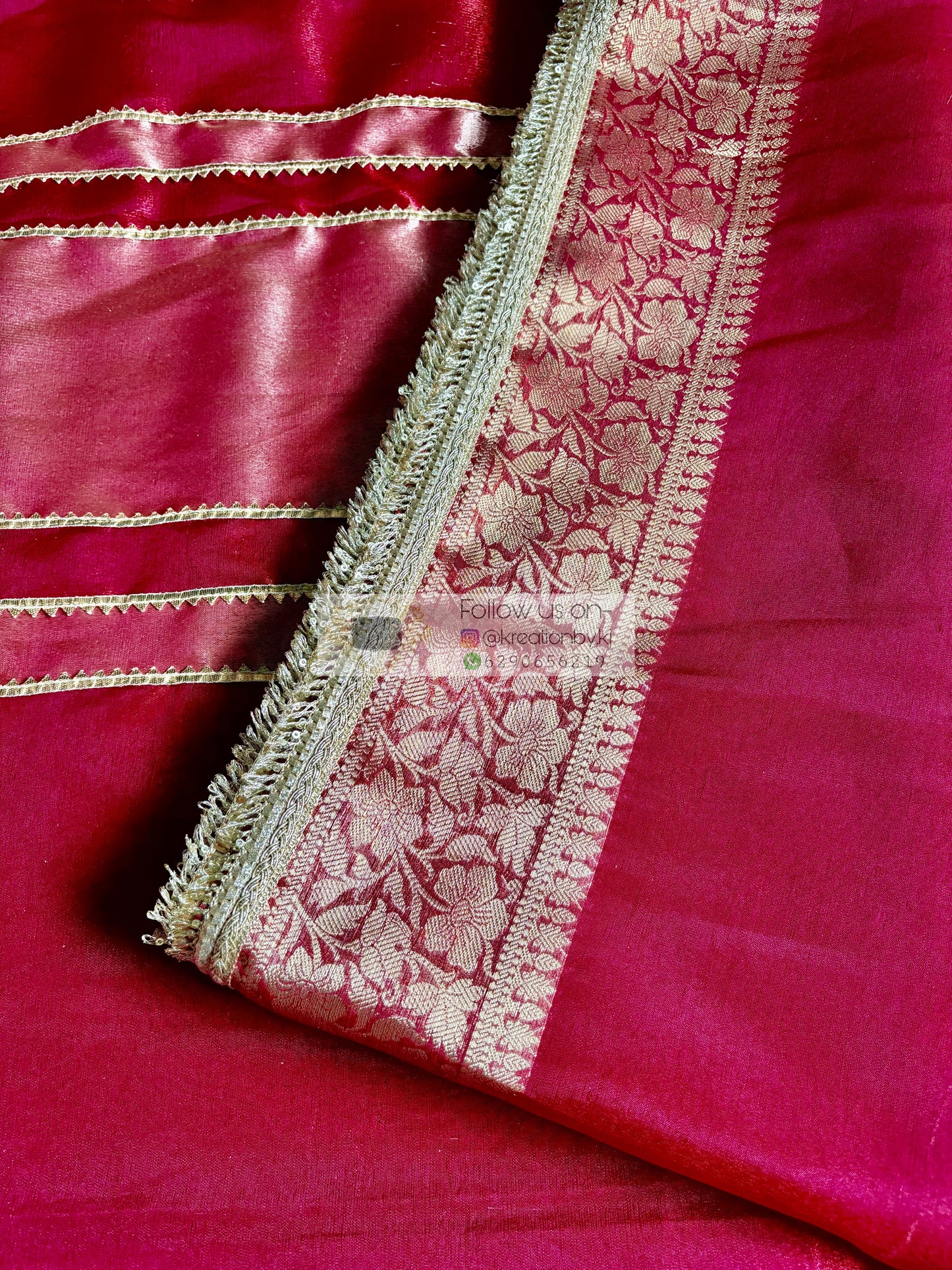 Cherry Red Designer Tissue Silk Banarasi Saree kreationbykj