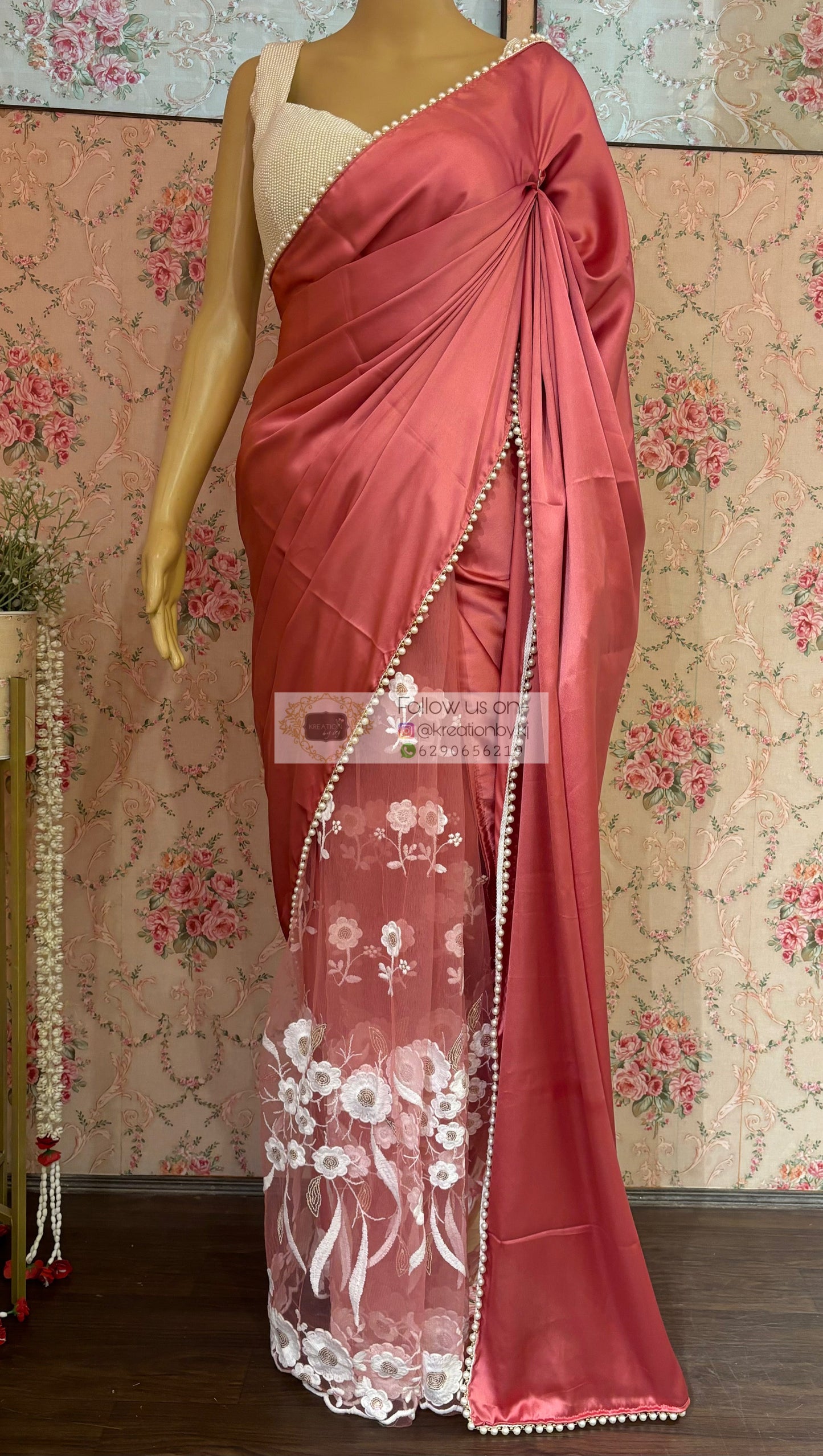 Pink Cherry Blossom Half Saree kreationbykj