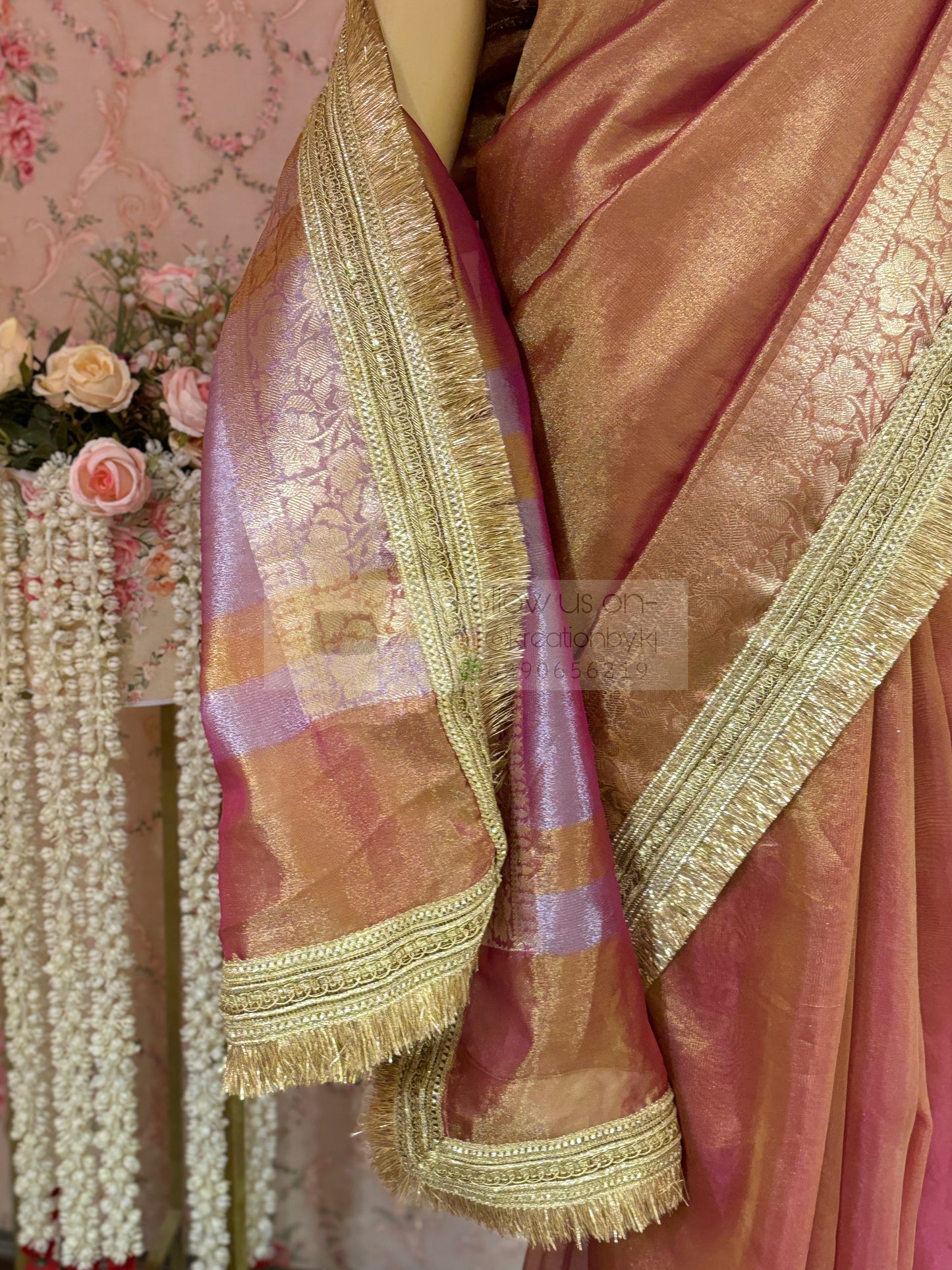 Rose Gold Tissue Banarasi Banno Saree kreationbykj