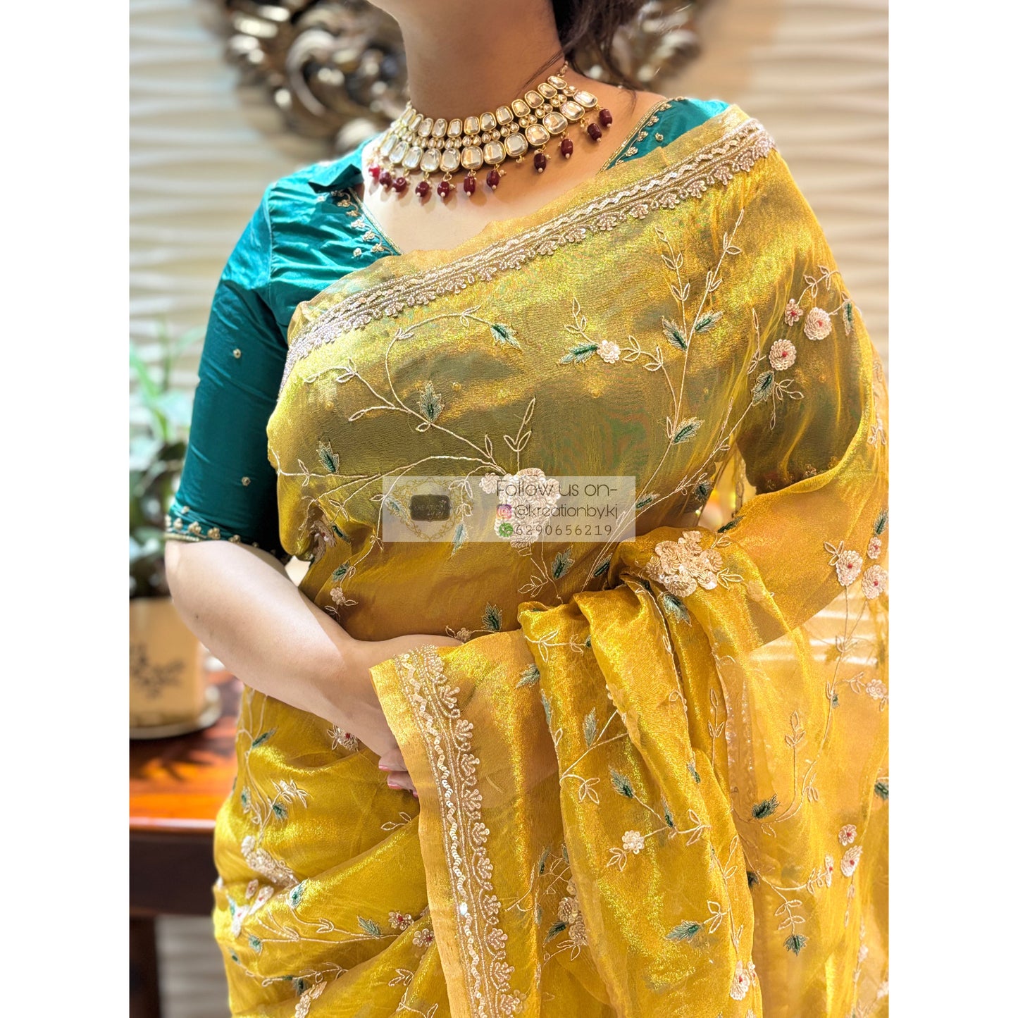 Luxe Golden Tissue Jaal Saree kreationbykj
