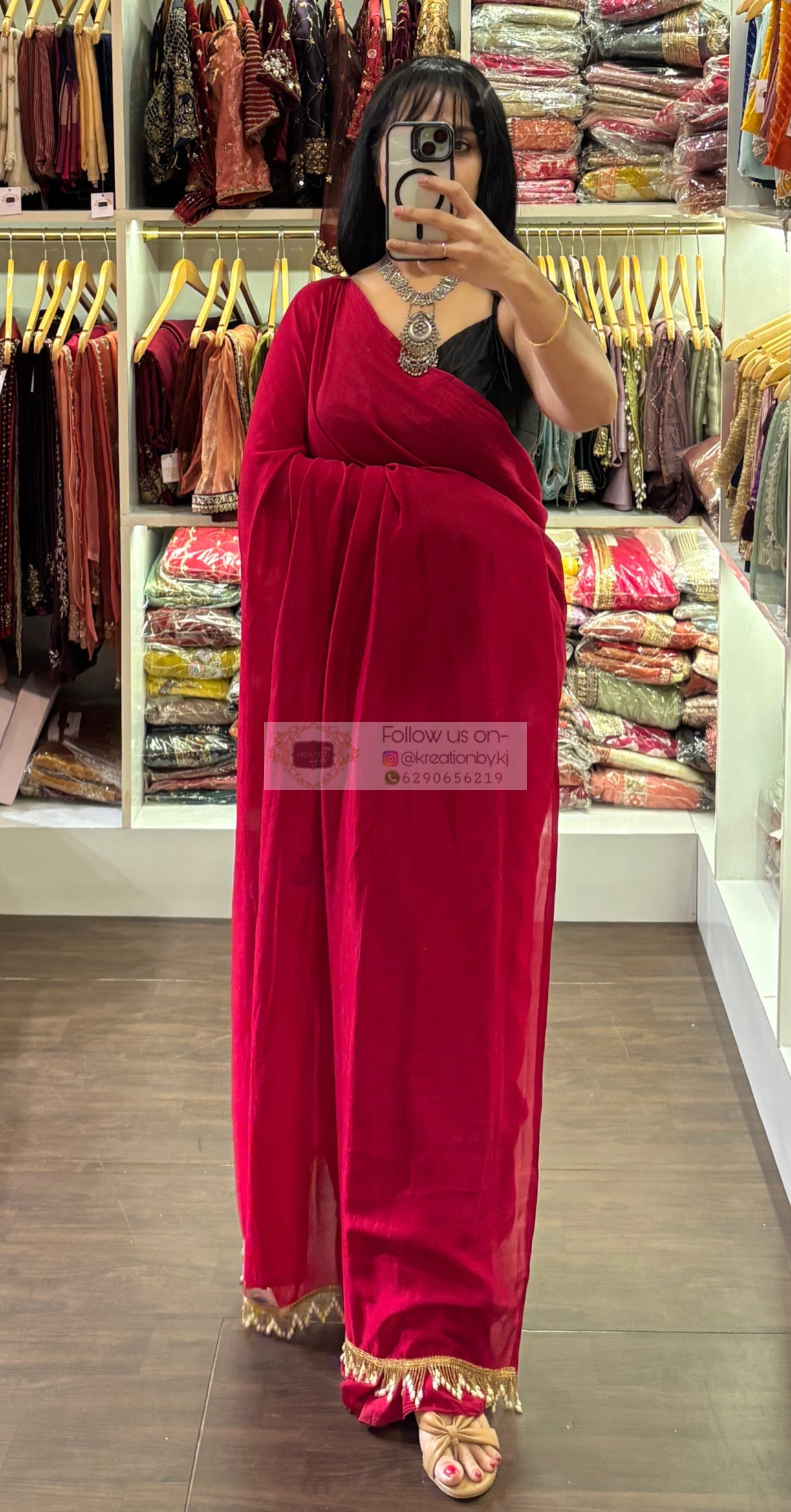 Pink Petunia Saree with Handmade Tassels on Pallu kreationbykj