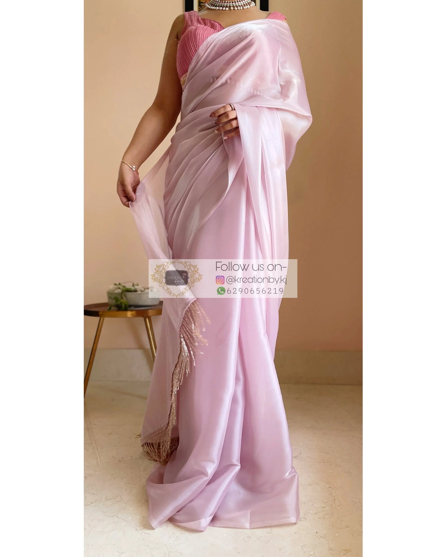 Pearly Beige Glass Organza Saree kreationbykj