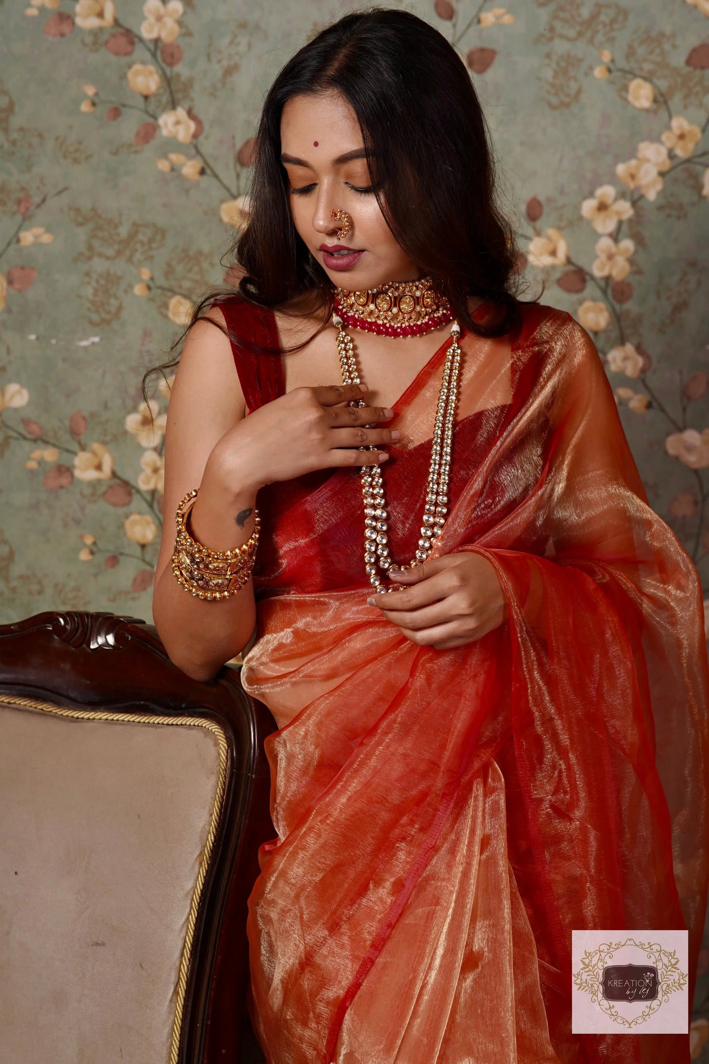 Marigold Glass Tissue Saree kreationbykj