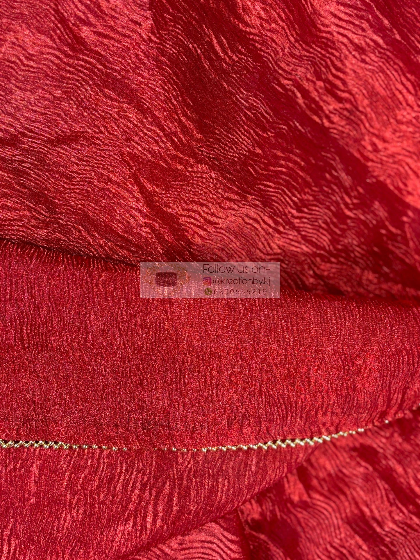 Red Crushed Tissue Saree with Golden Border kreationbykj