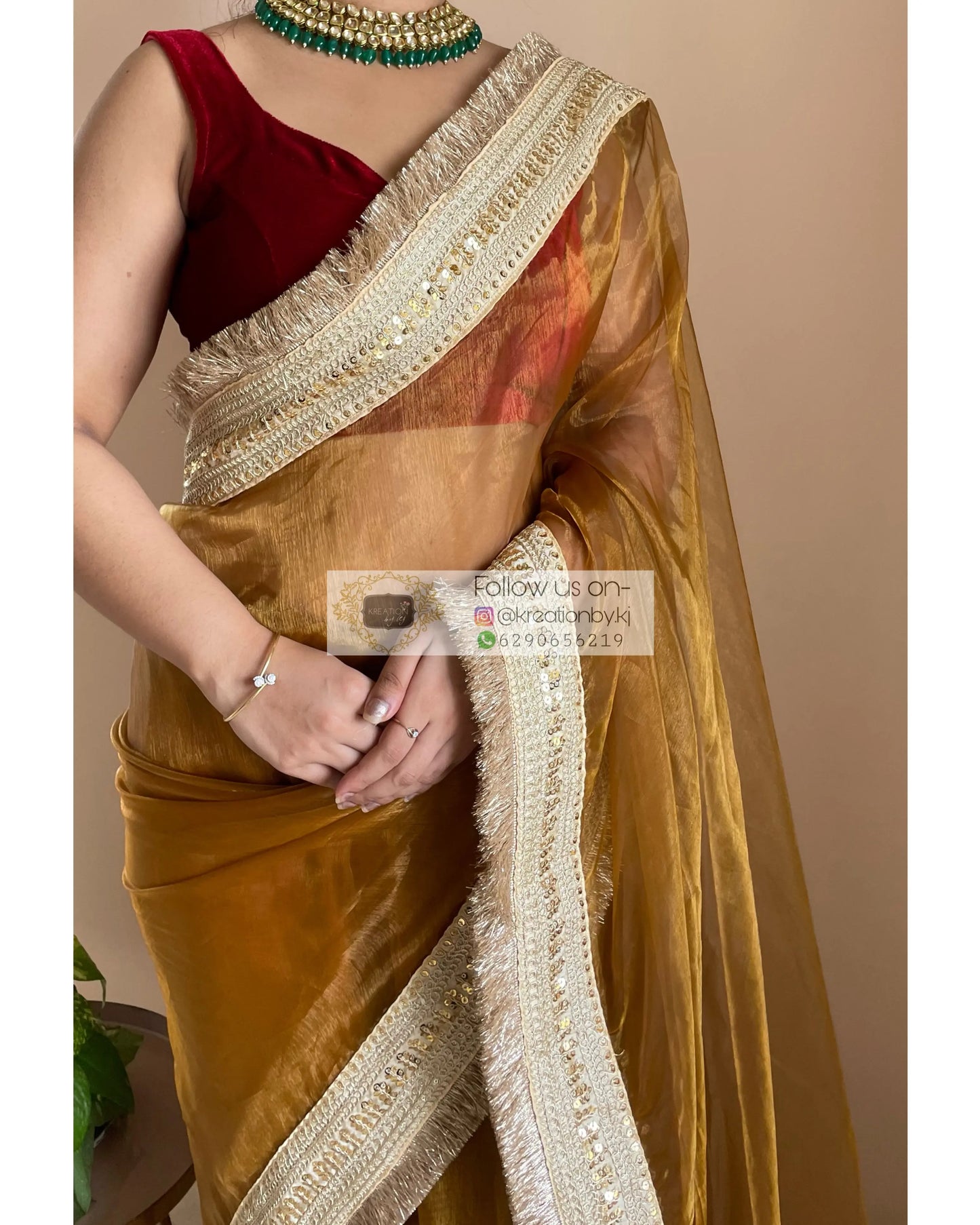Ochre Glass Tissue Saree Banno Saree kreationbykj