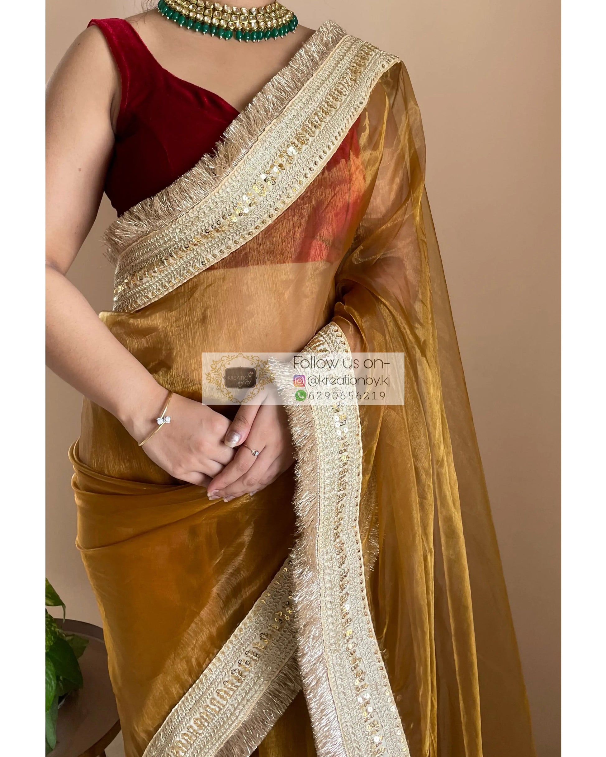 Ochre Glass Tissue Saree Banno Saree kreationbykj
