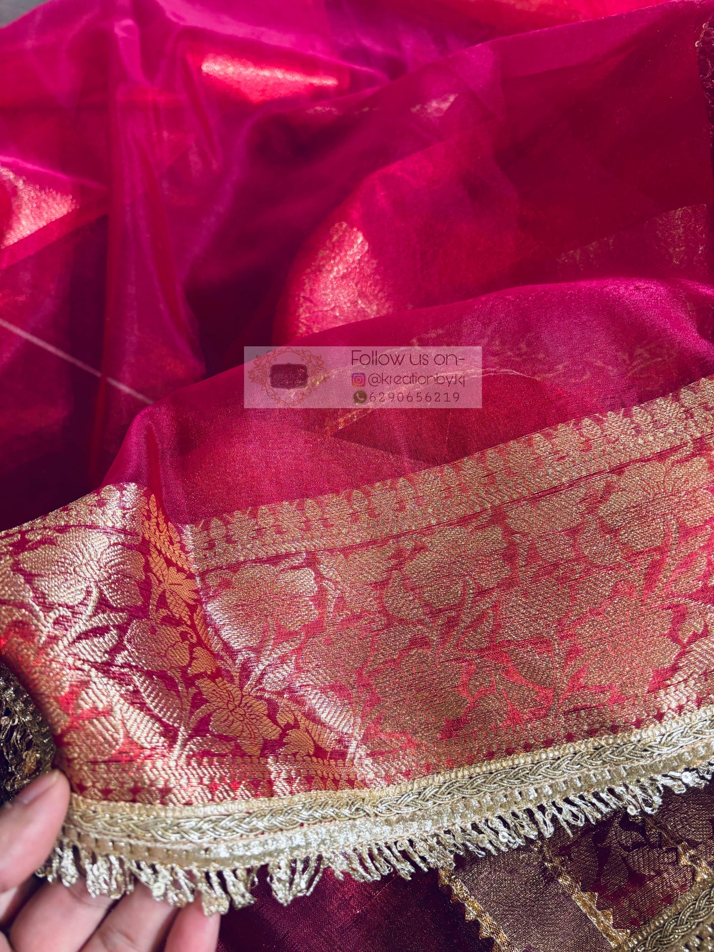 Cherry Red Designer Tissue Silk Banarasi Saree kreationbykj