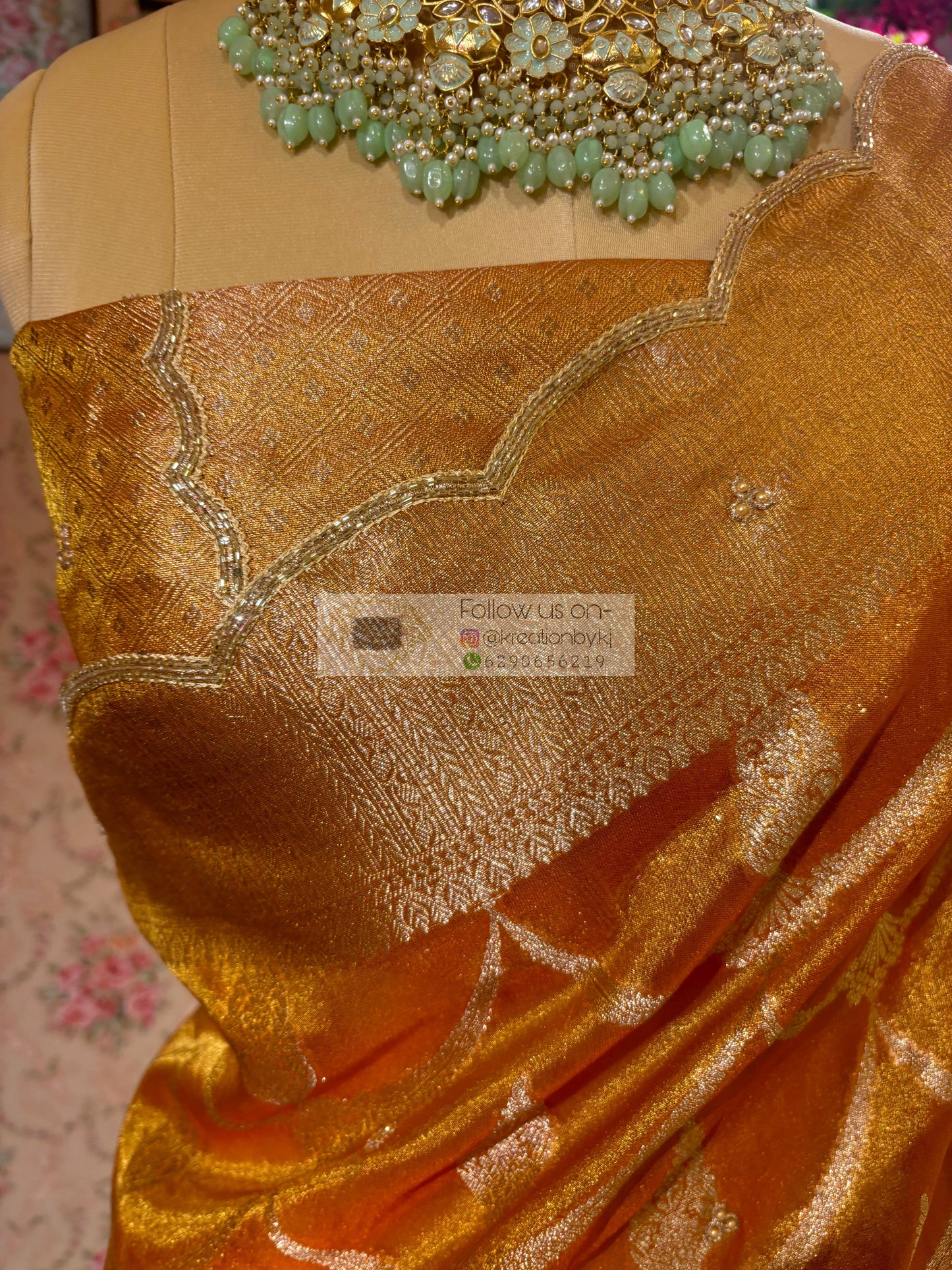 Mustard Yellow Banarasi Tissue Saree kreationbykj