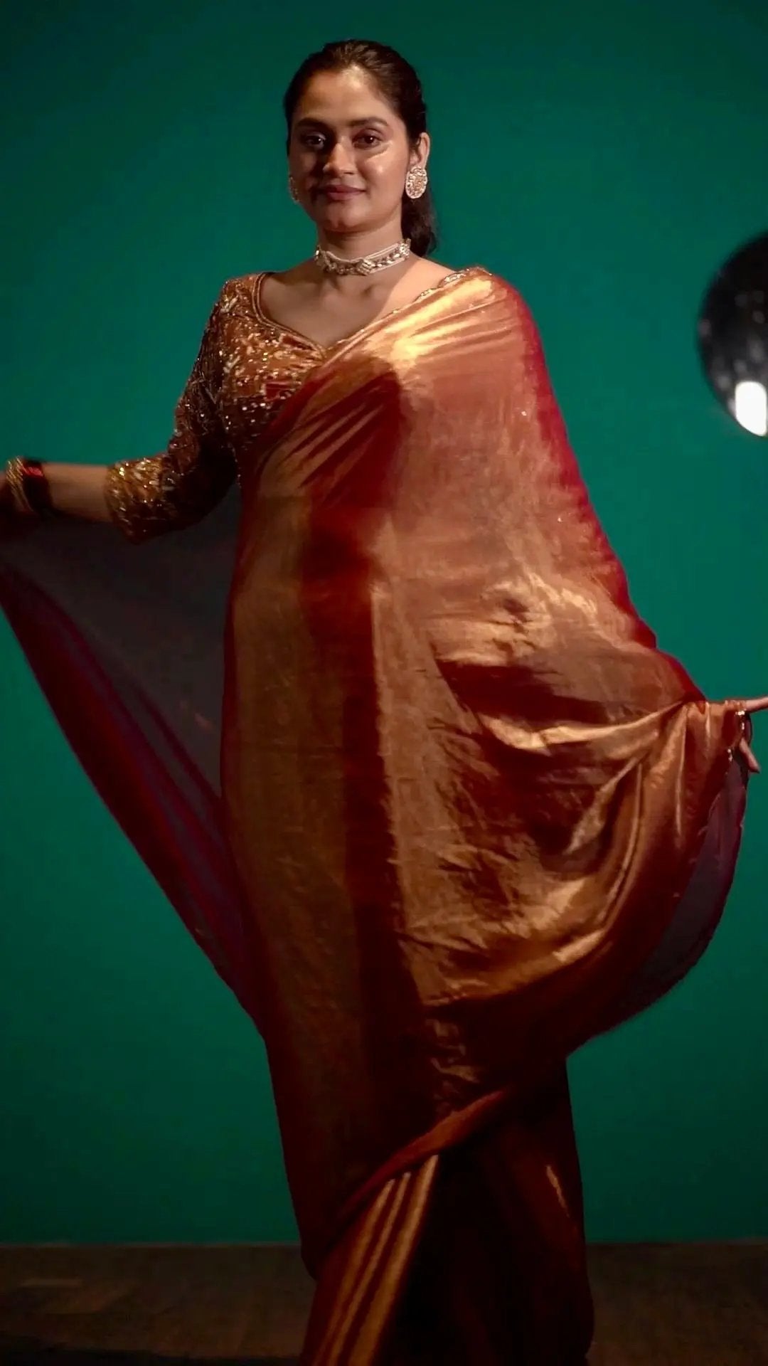 Rosato Metallic Shimmer Satin Cocktail Saree kreationbykj