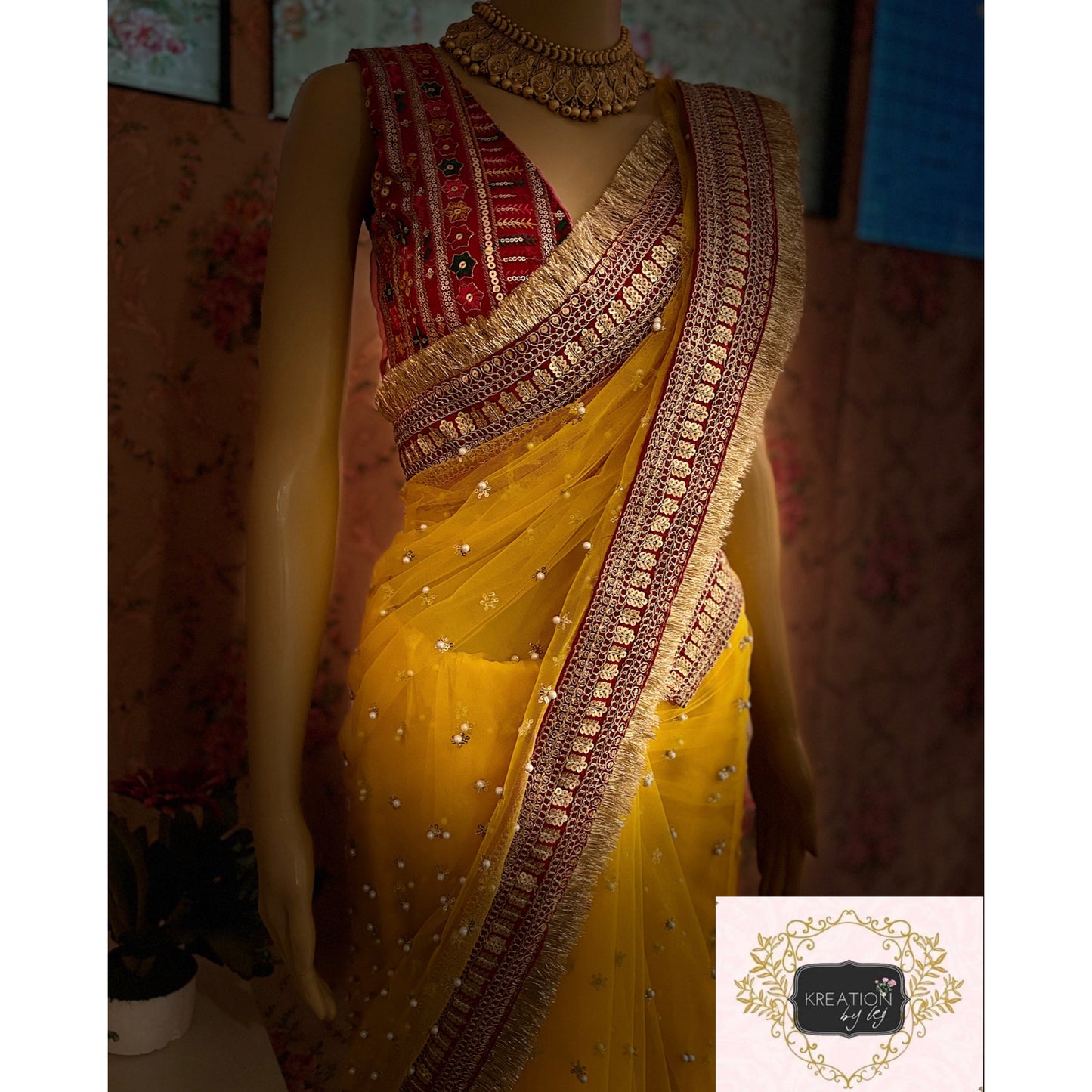 Yellow Jugnoo Banno Saree kreationbykj