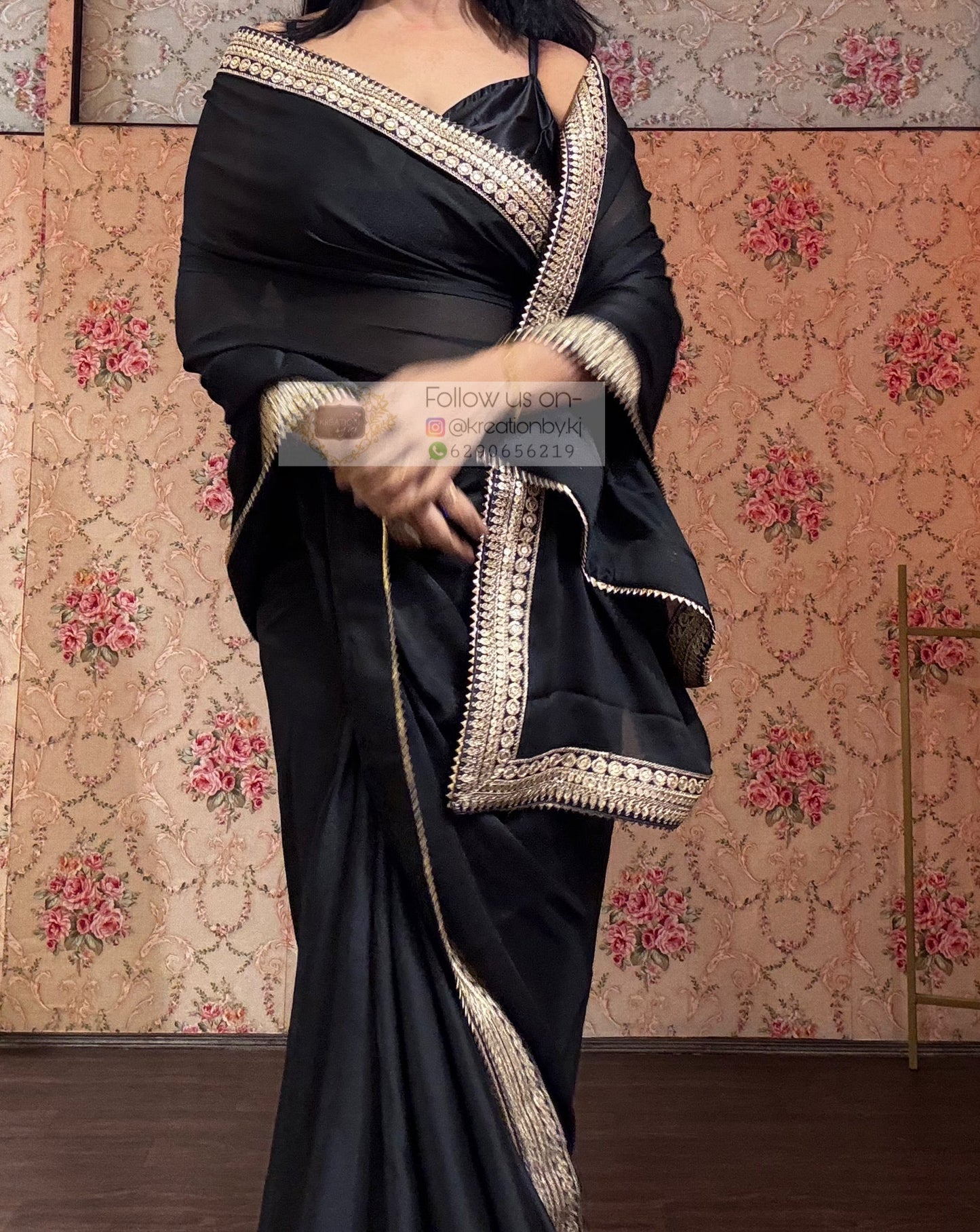 Black Georgette Cocktail Saree kreationbykj