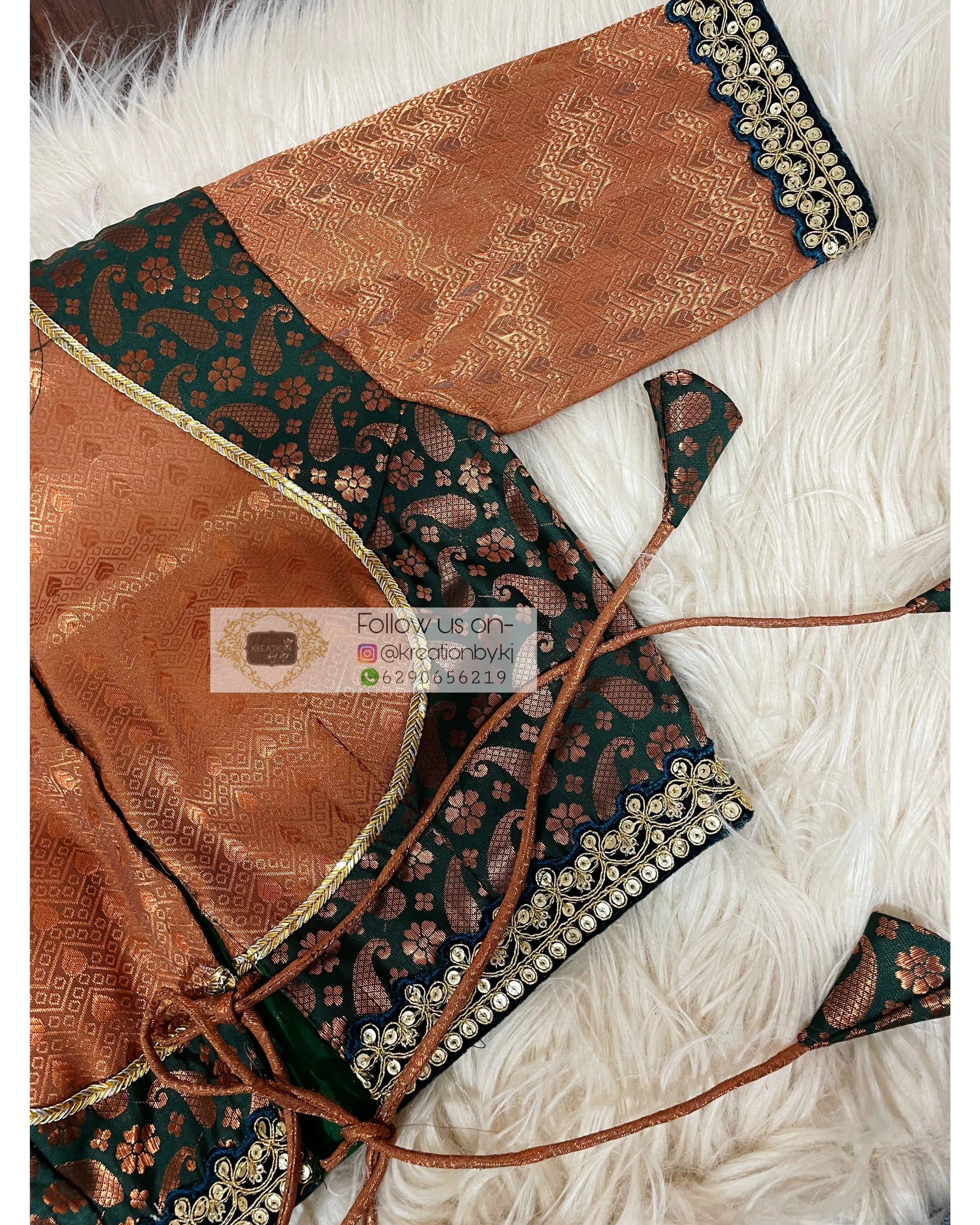 Copper Bottle Green Darbari Cut Blouse Koti Style kreationbykj