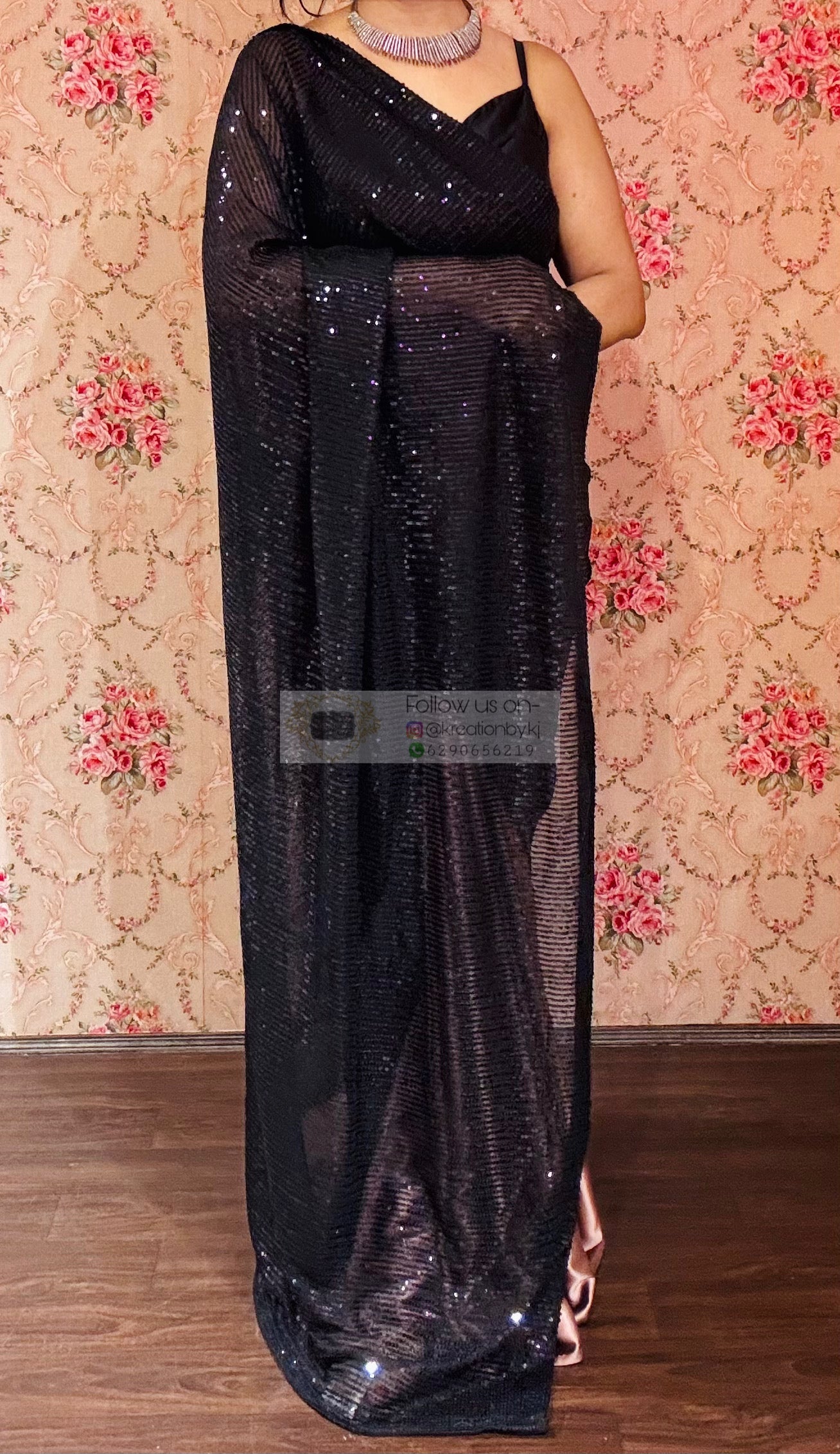Black Dazzle Sequin Half Cocktail Saree kreationbykj