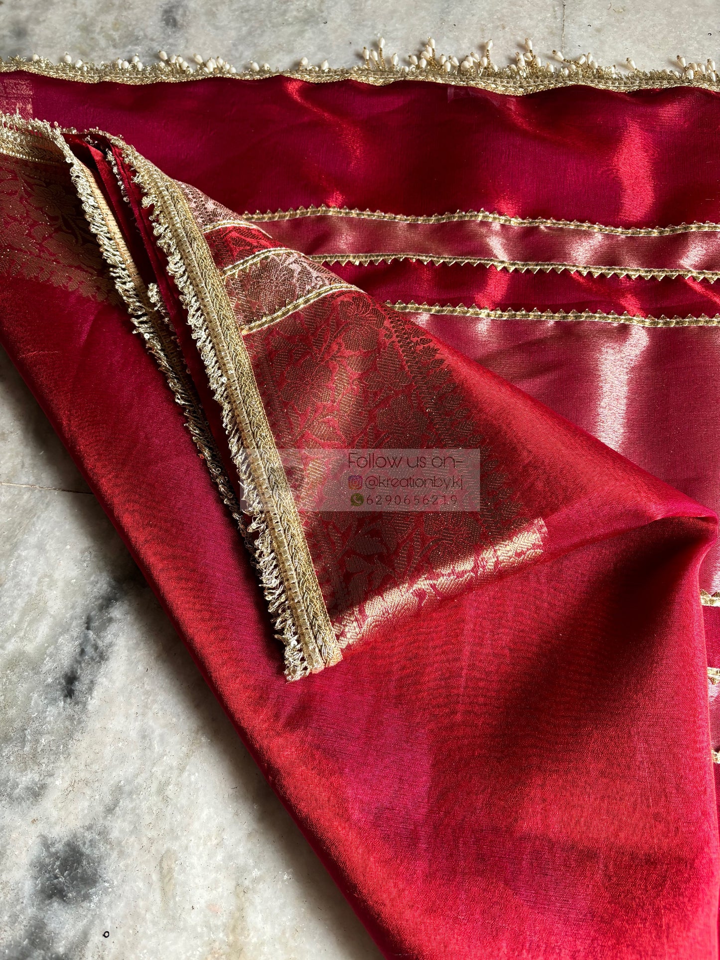 Cherry Red Designer Tissue Silk Banarasi Saree kreationbykj