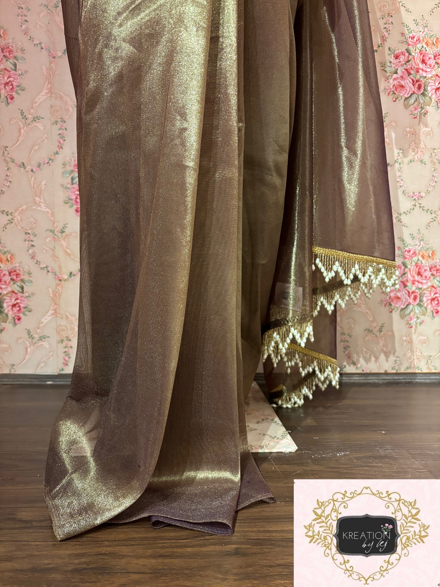 Gunmetal Tissue Net Cocktail Saree kreationbykj