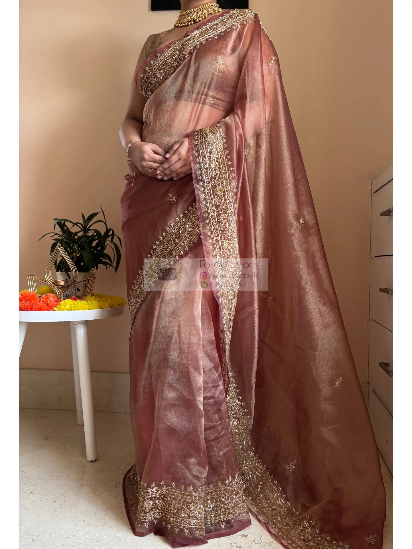 Sandalwood gold zarina Saree for Genz Kreation by KJ
