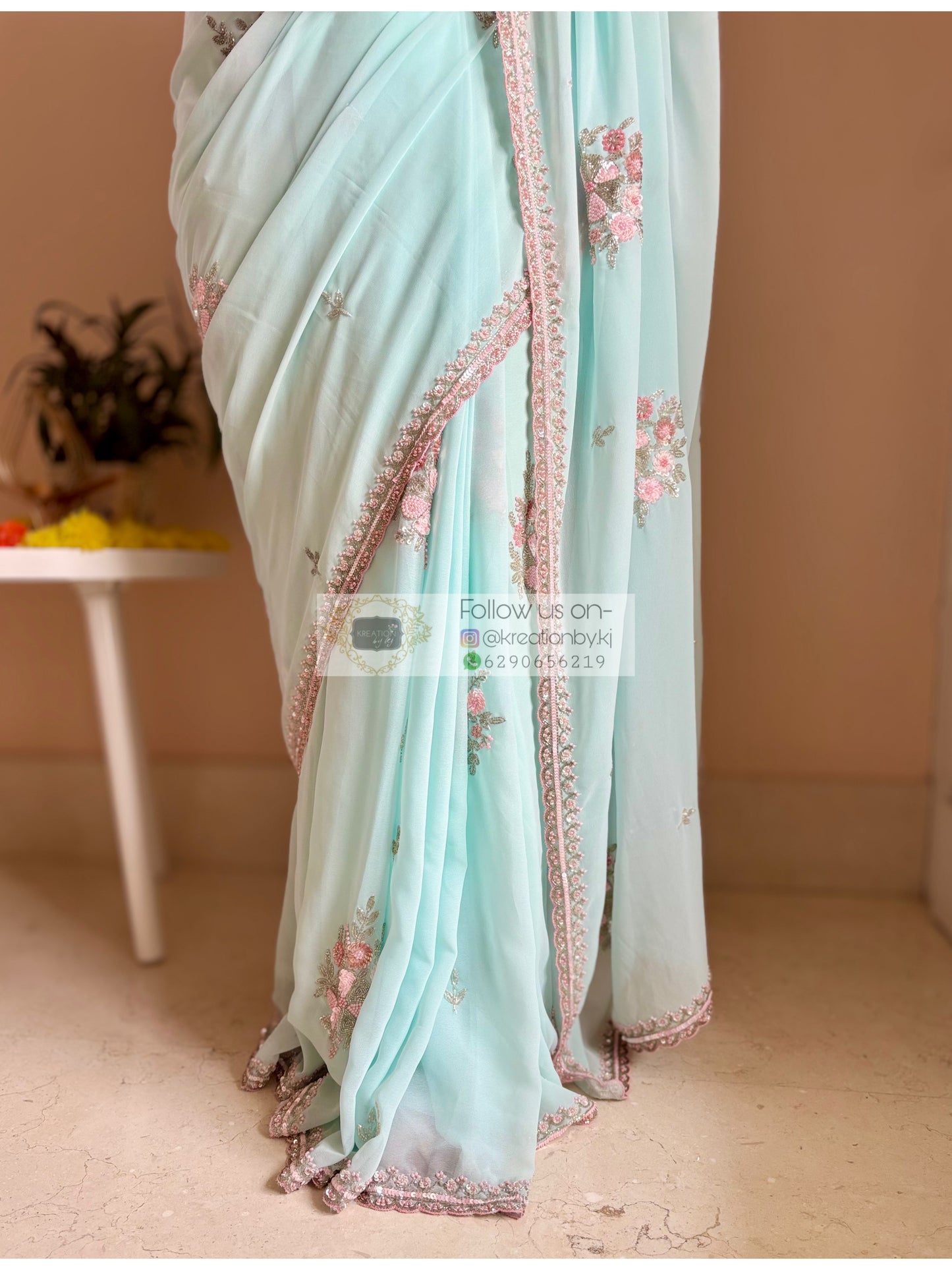 Powder Blue Floral Symphony Saree