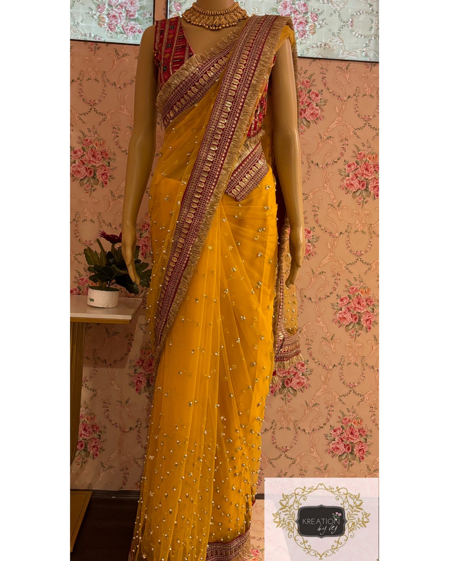 Yellow Jugnoo Banno Saree kreationbykj