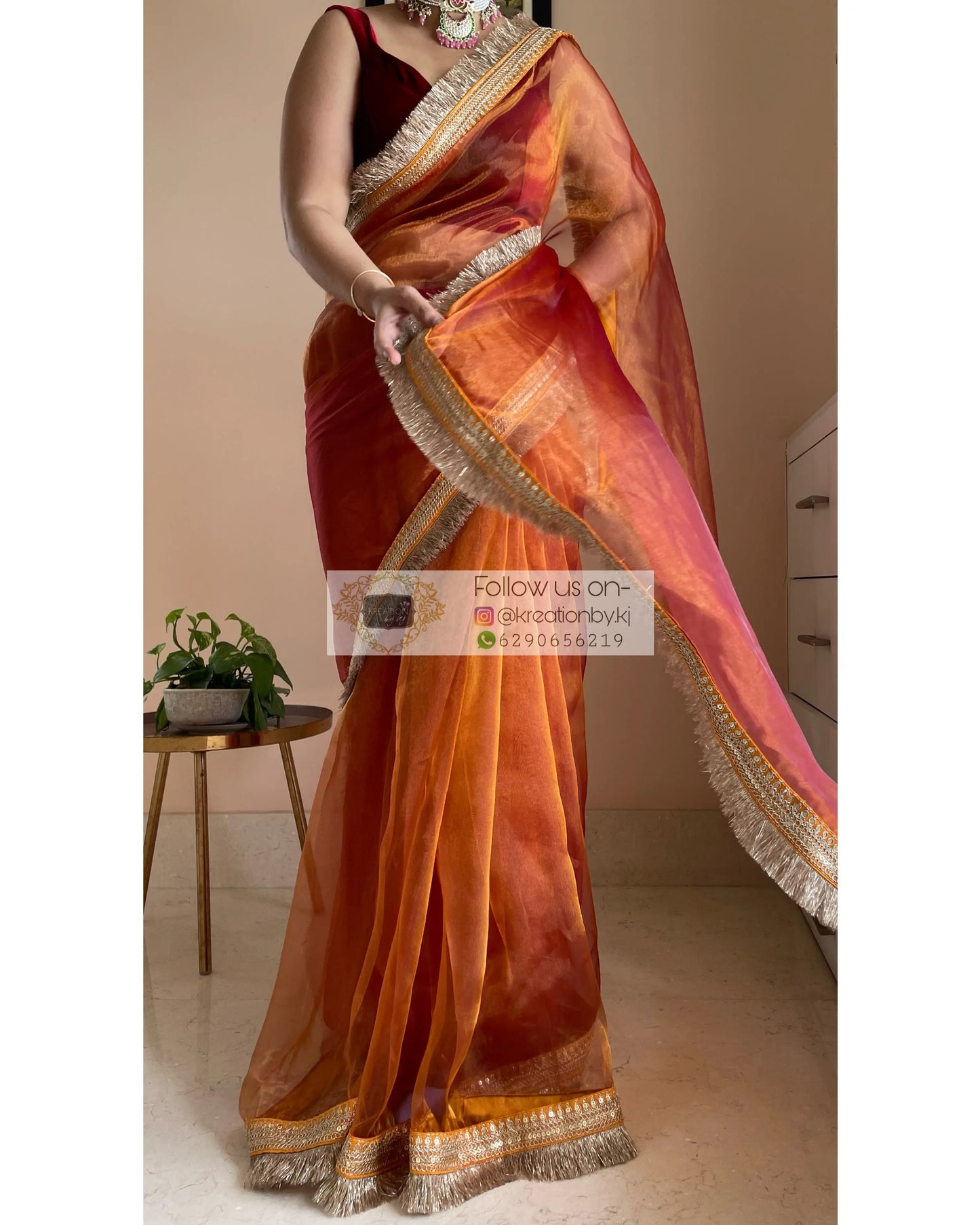 Molten Copper Glass Tissue Banno Saree kreationbykj