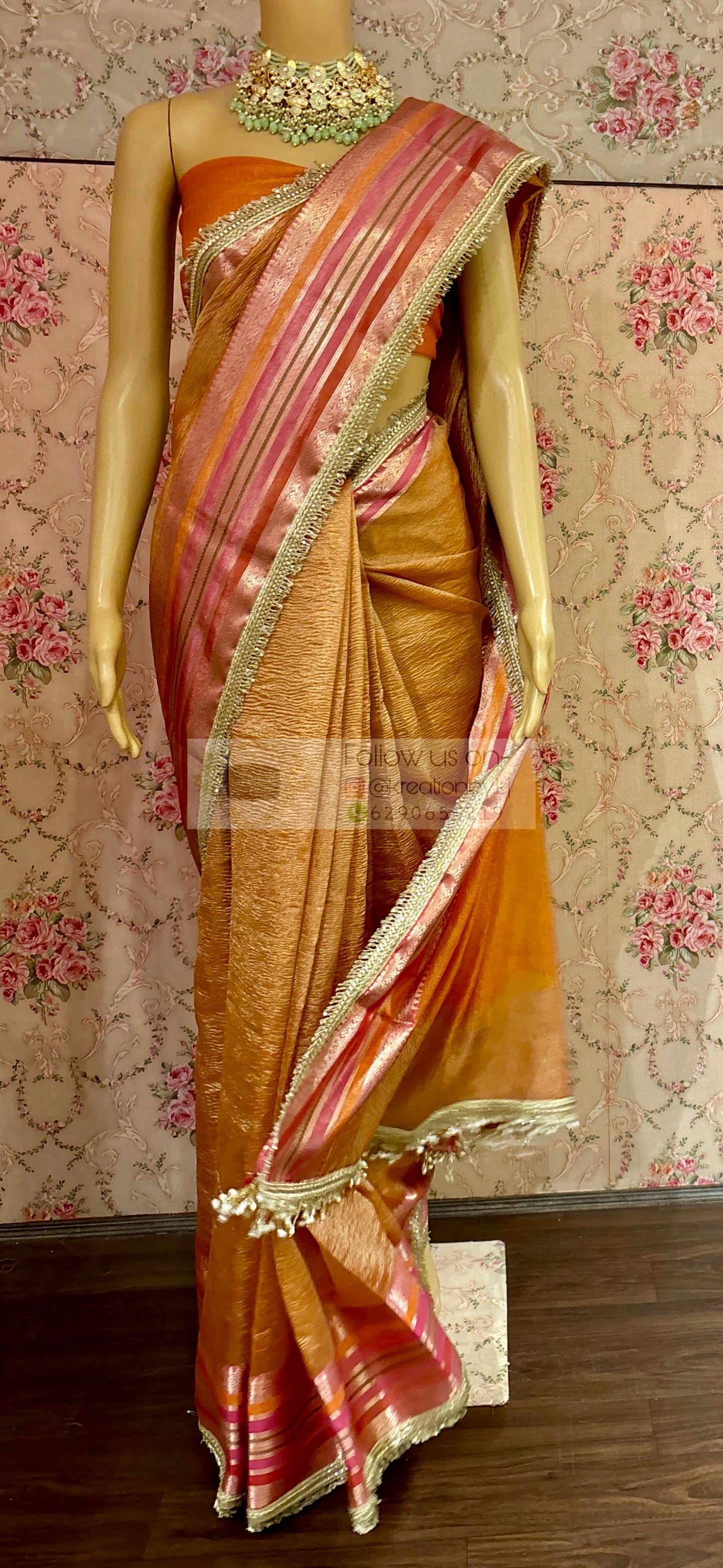 Orange Banarasi Tissue Saree kreationbykj