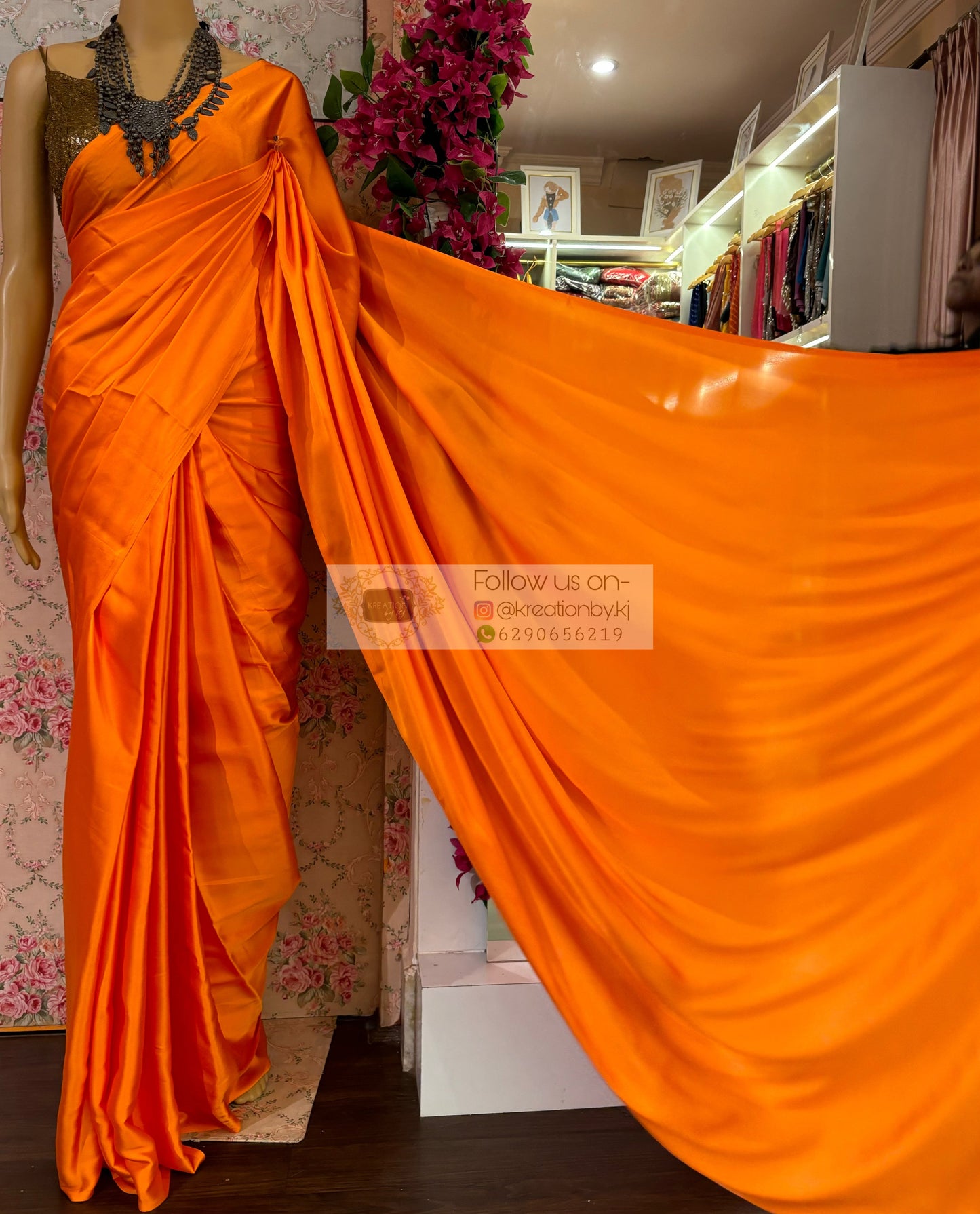 Komola Satin Silk Saree with Handmade Tassels on Pallu kreationbykj