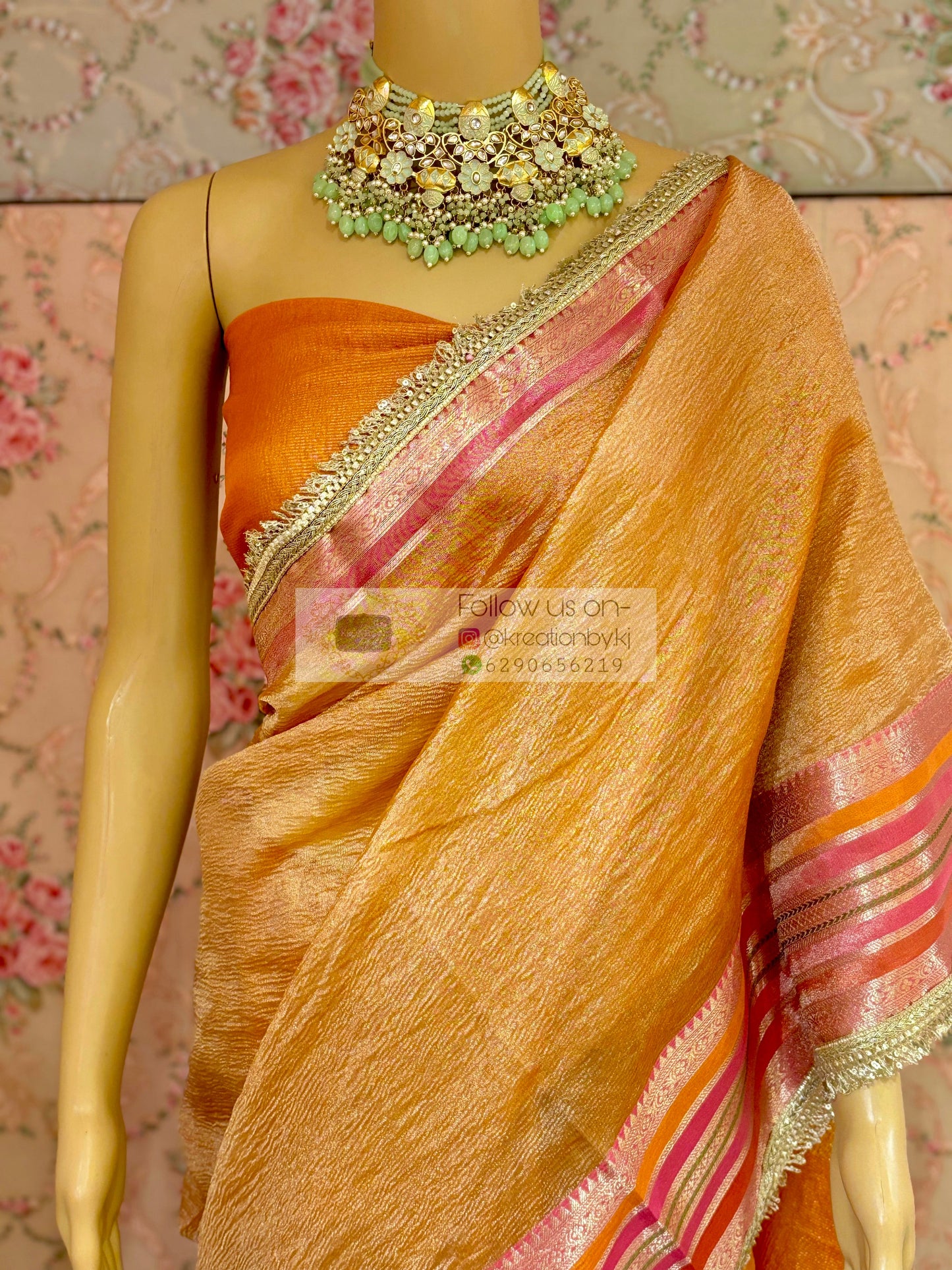 Orange Banarasi Tissue Saree kreationbykj
