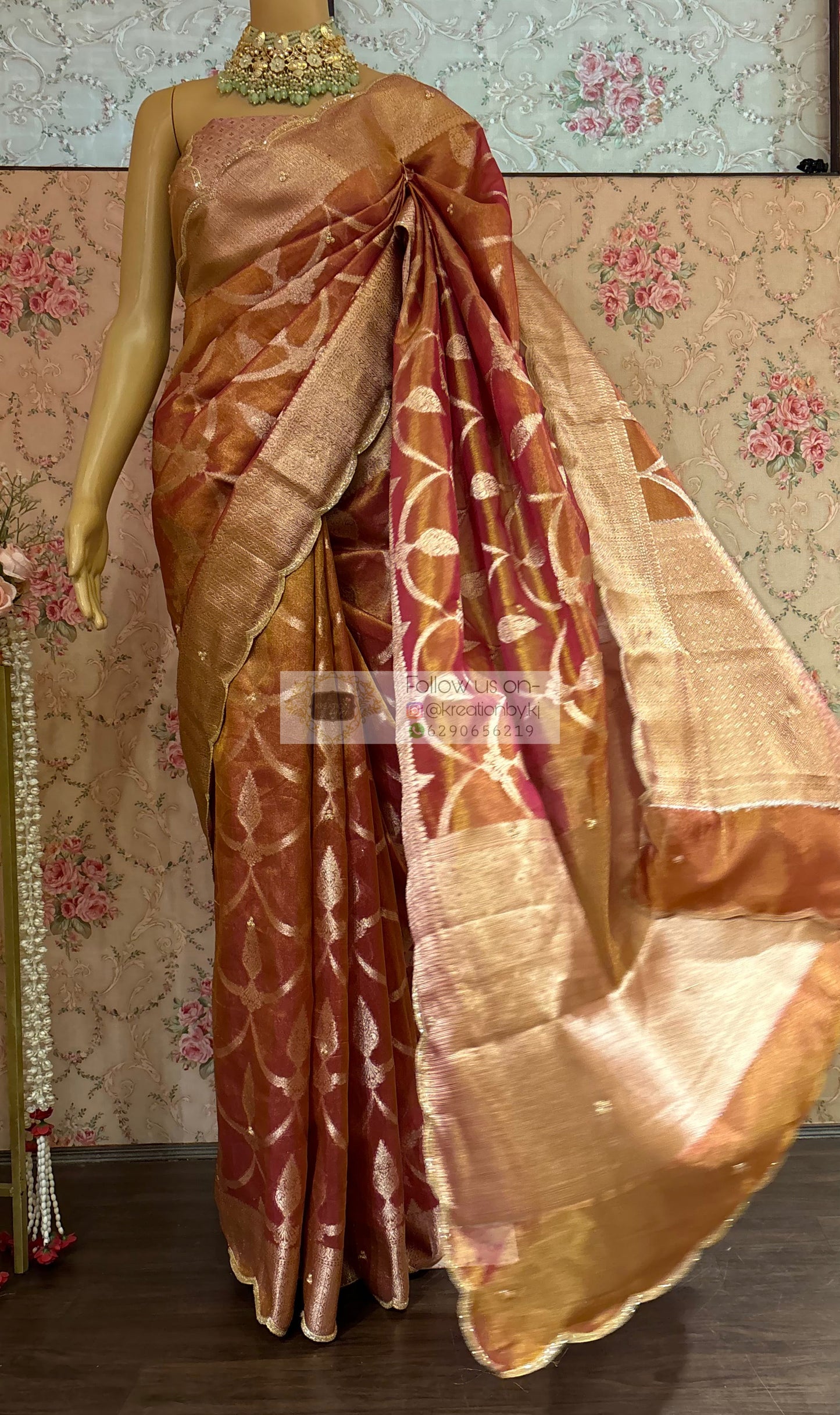 Pink Banarasi Tissue Piyali Saree For Wedding kreationbykj
