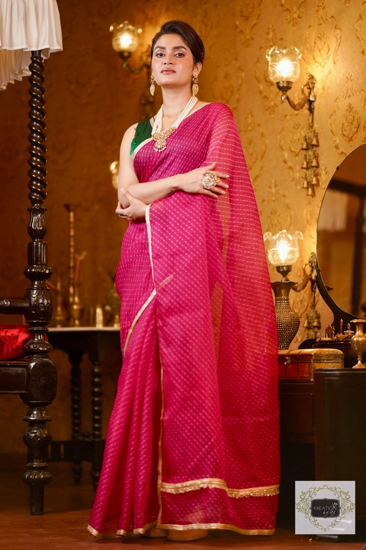 Rani Pink Leheriya Saree