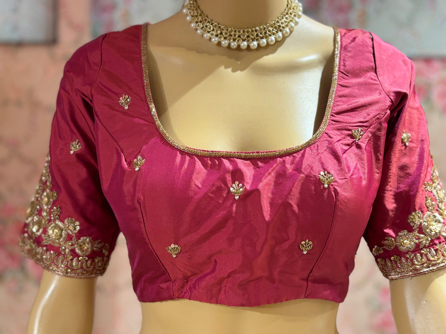 Magenta Bridal Silk Blouse With Zardosi Work kreationbykj