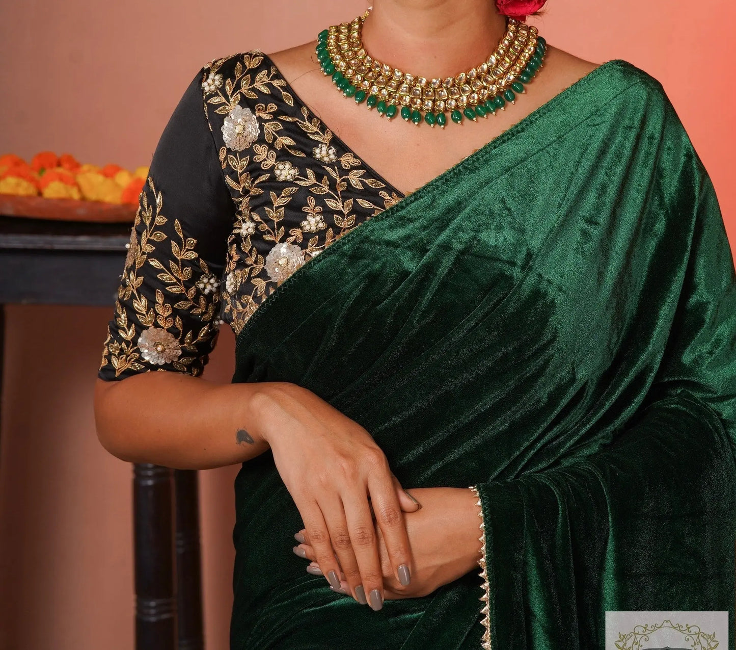 Black Zardosi Embroidered Blouse Piece kreationbykj.in