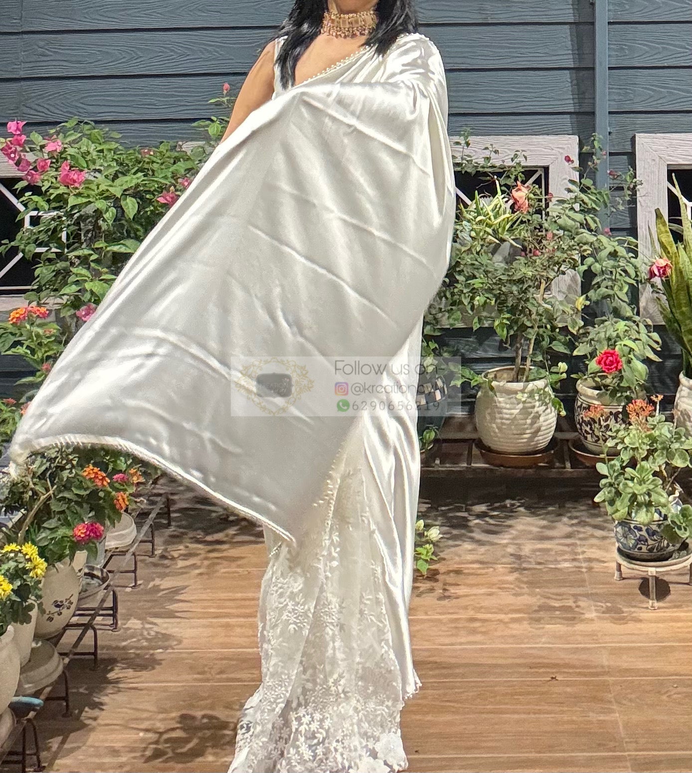 Cream Cheery Blossom Saree kreationbykj
