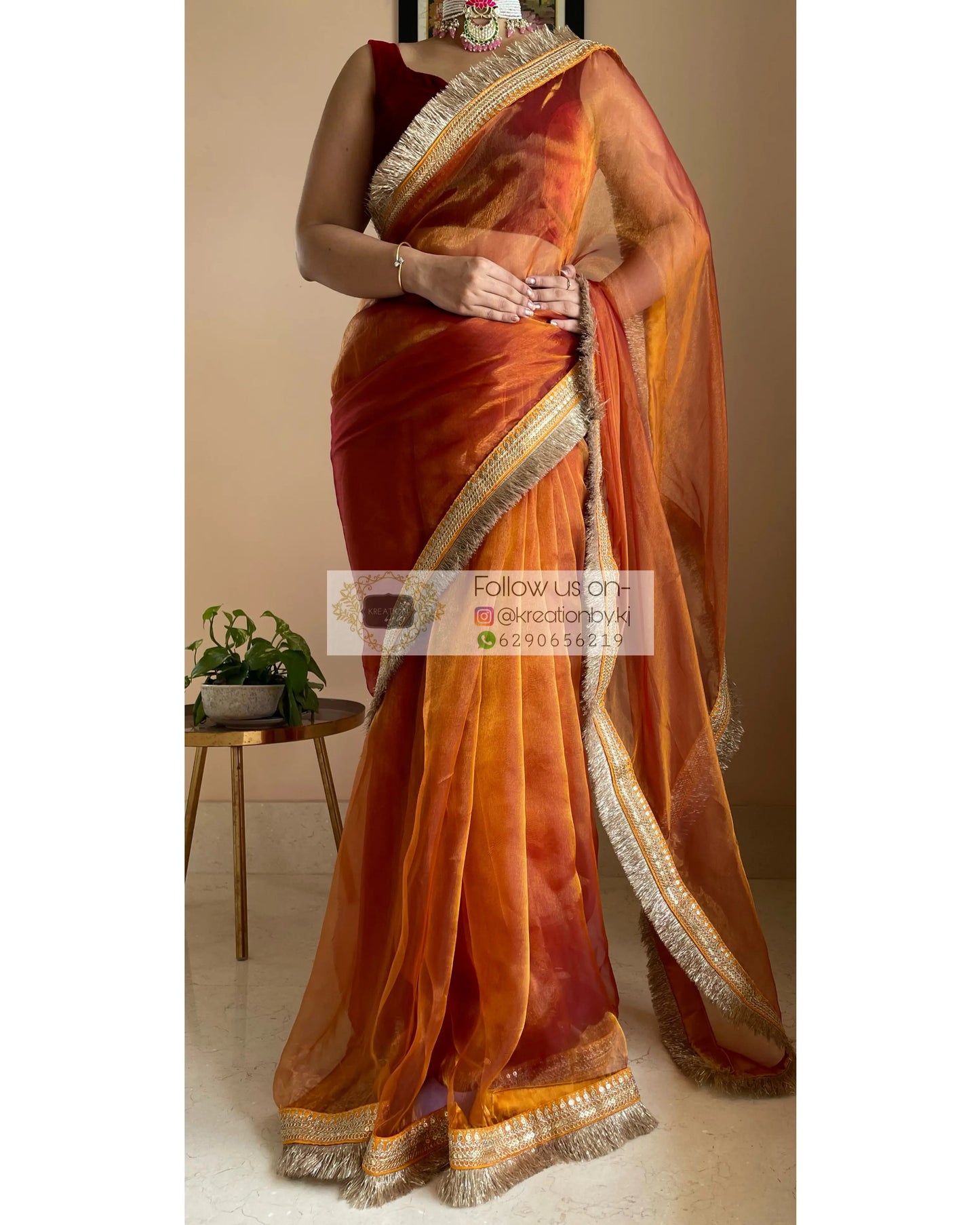 Molten Copper Glass Tissue Banno Saree kreationbykj