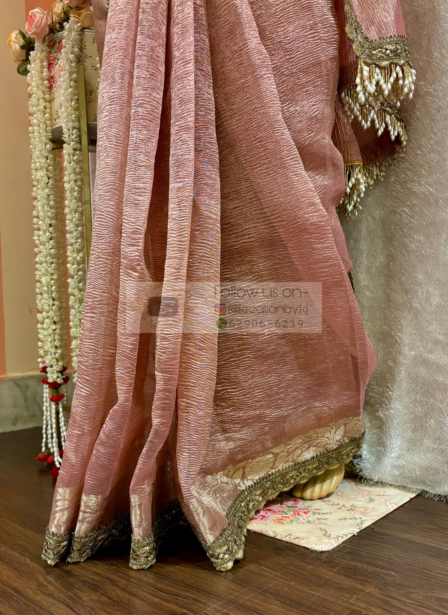 Onion Pink Designer Tissue Banarasi Saree kreationbykj