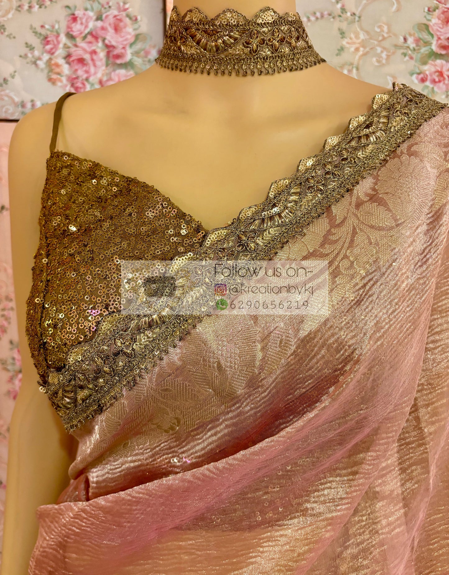Onion Pink Designer Tissue Banarasi Saree kreationbykj