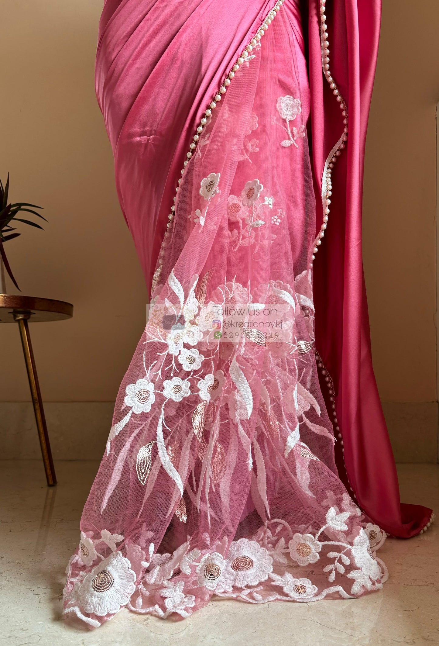 Pink Cherry Blossom Half Saree kreationbykj