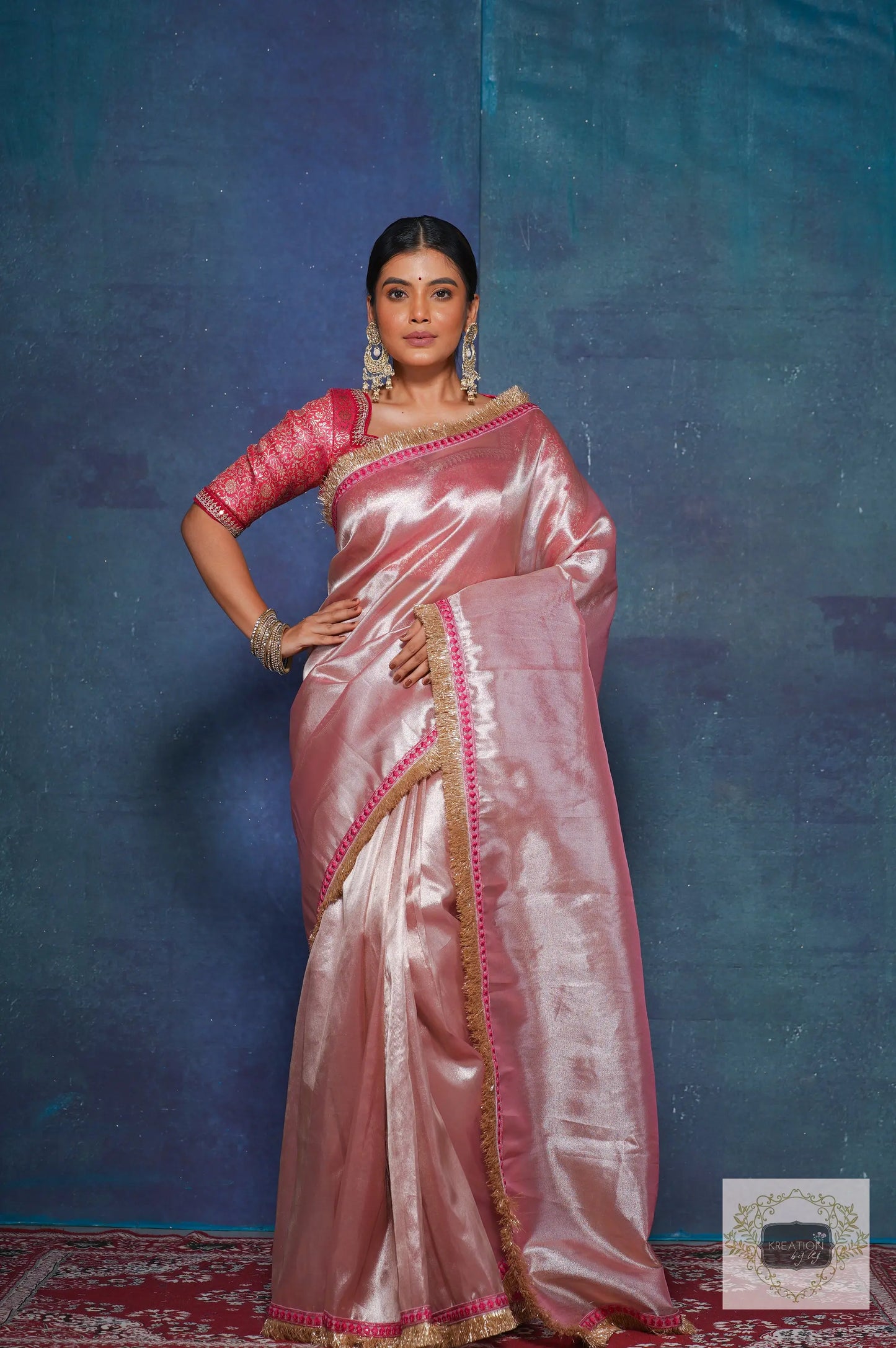 Pink Tissue Banno Saree for Festive Look kreationbykj