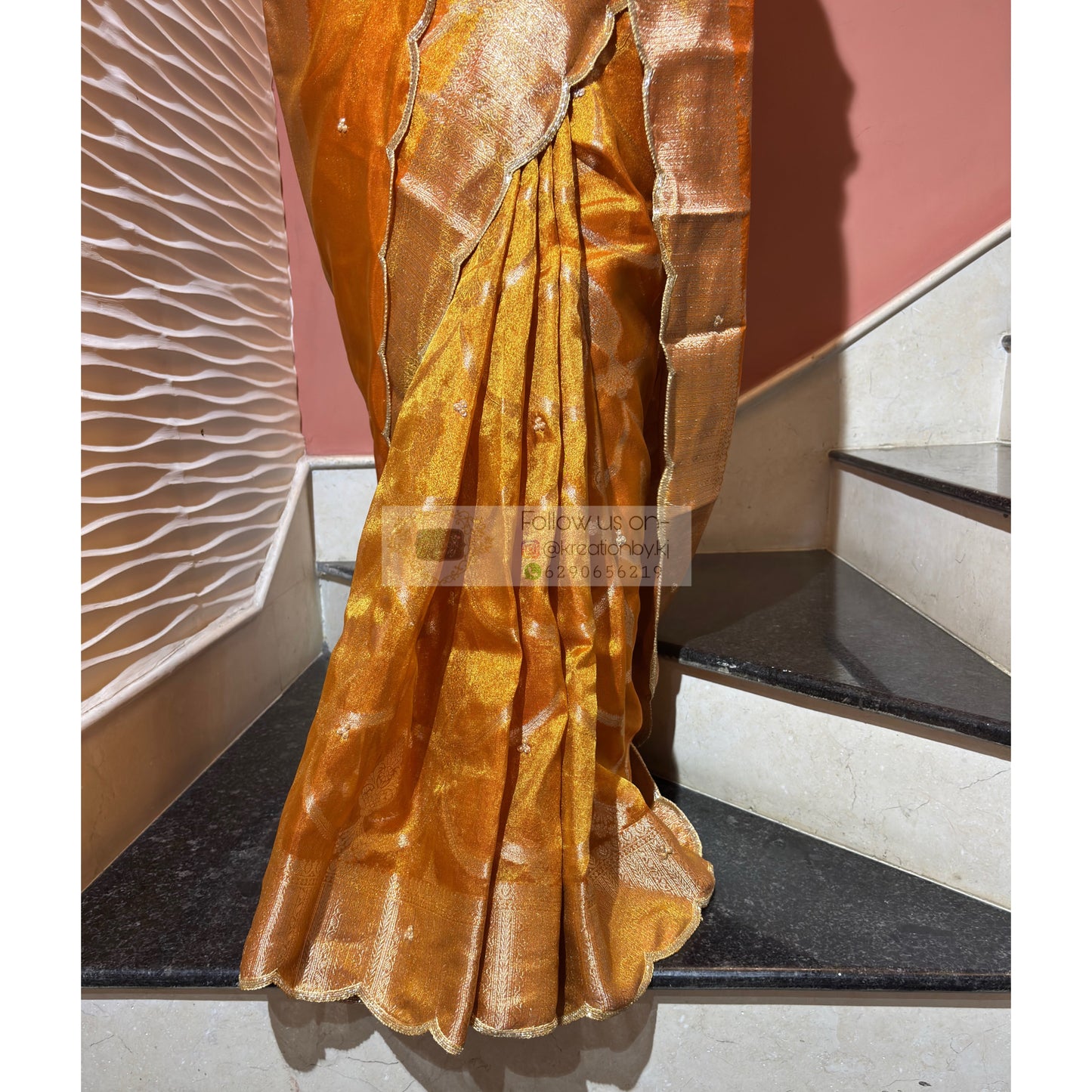 Mustard Yellow Banarasi Tissue Saree kreationbykj