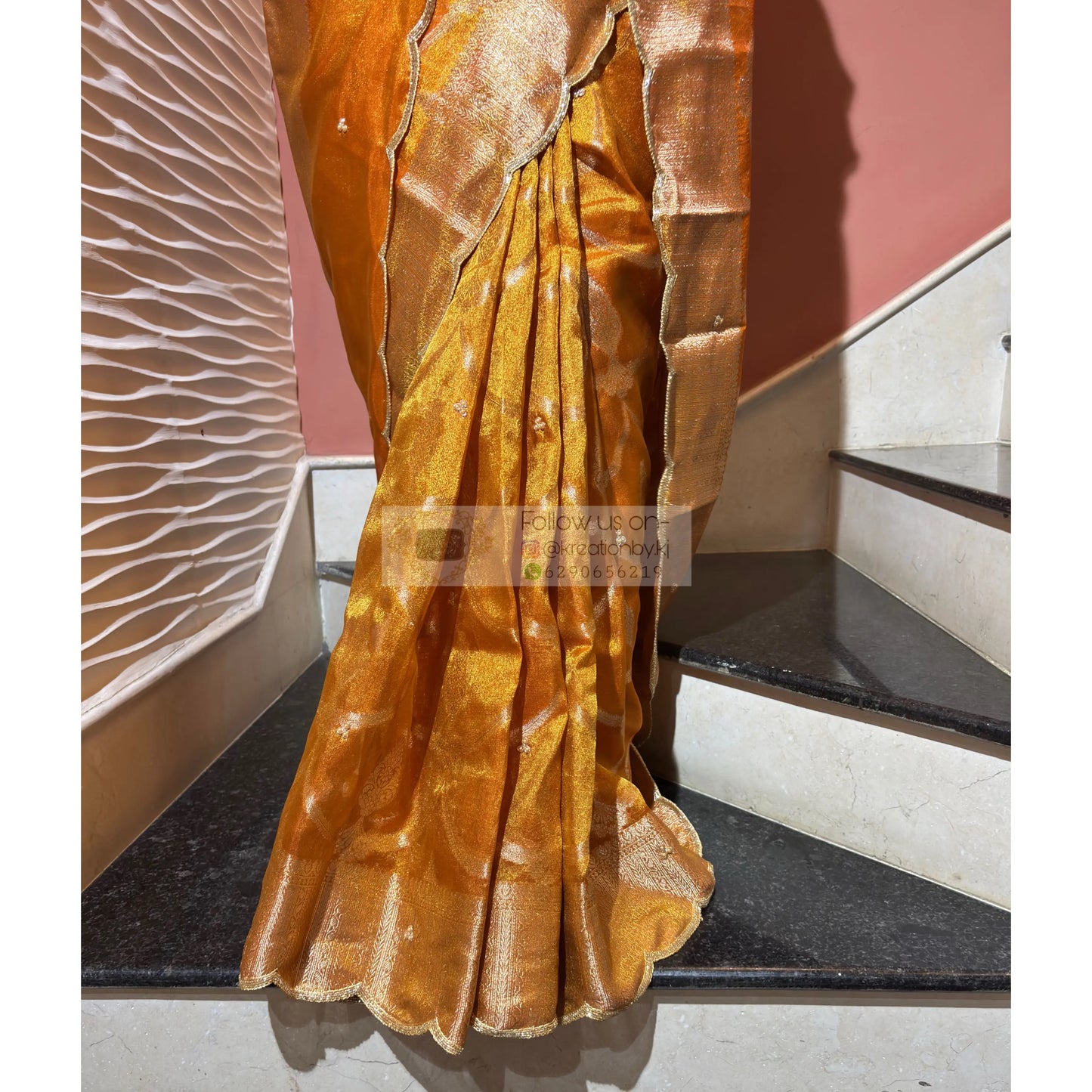 Mustard Yellow Banarasi Tissue Saree kreationbykj
