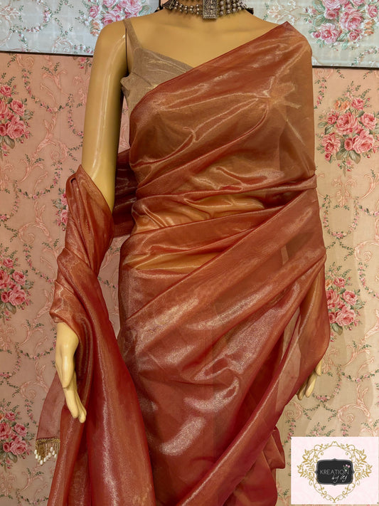 Caramel Tissue Net Cocktail Saree kreationbykj