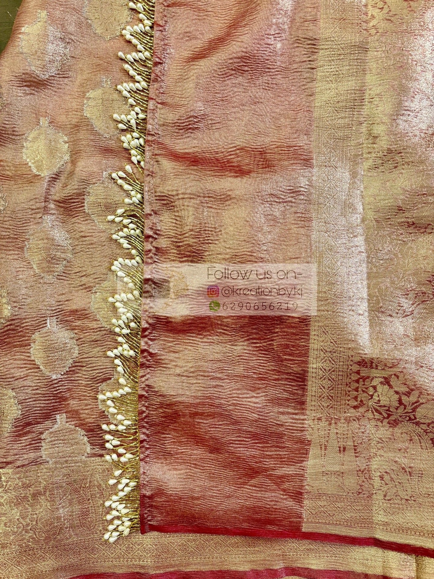 Dusty Mauve Banarasi Crushed Tissue Saree kreationbykj