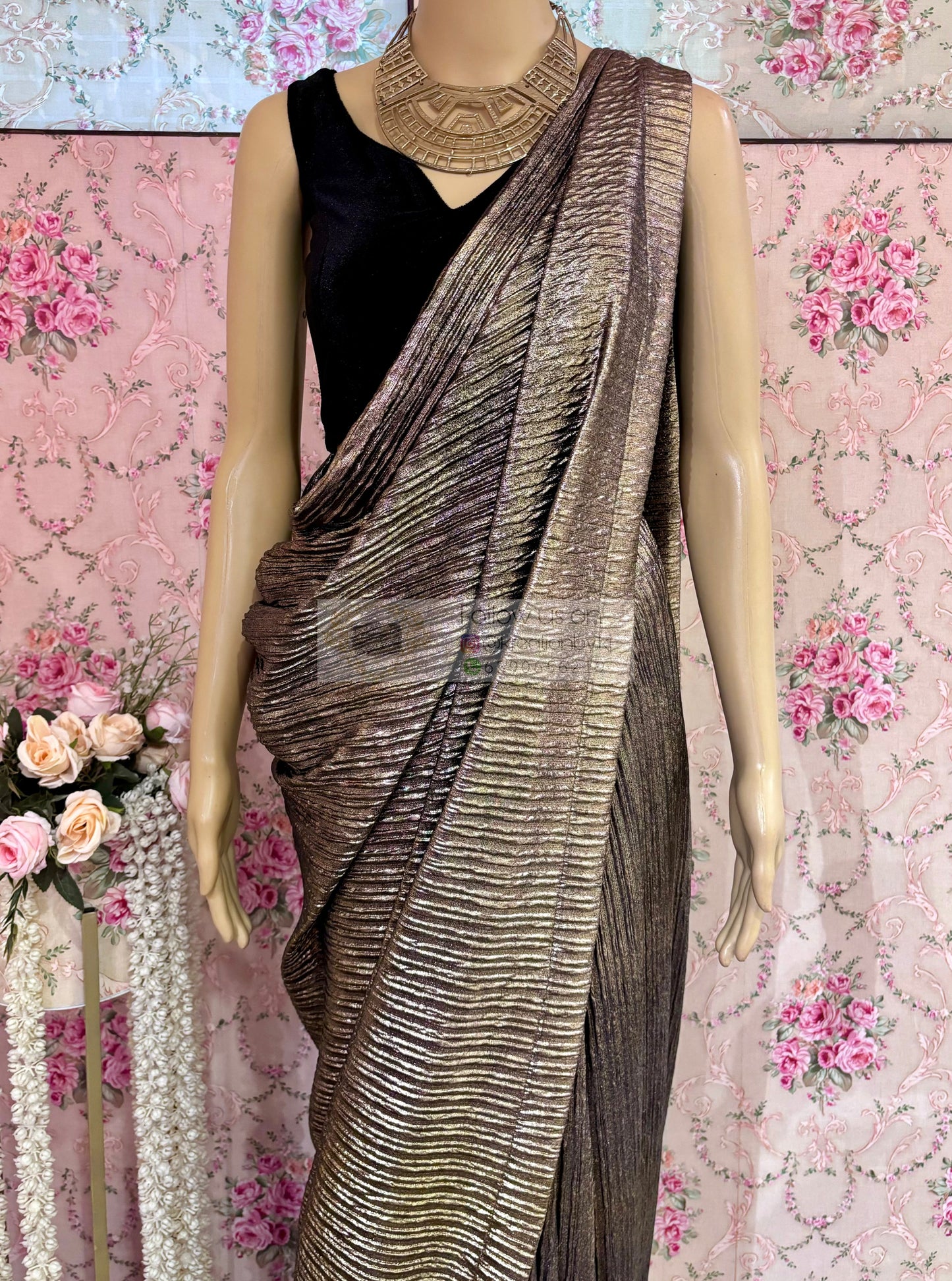 Black and Gold Cocktail Saree kreationbykj