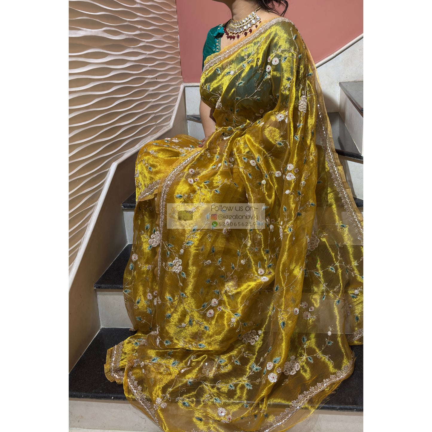 Luxe Golden Tissue Jaal Saree kreationbykj