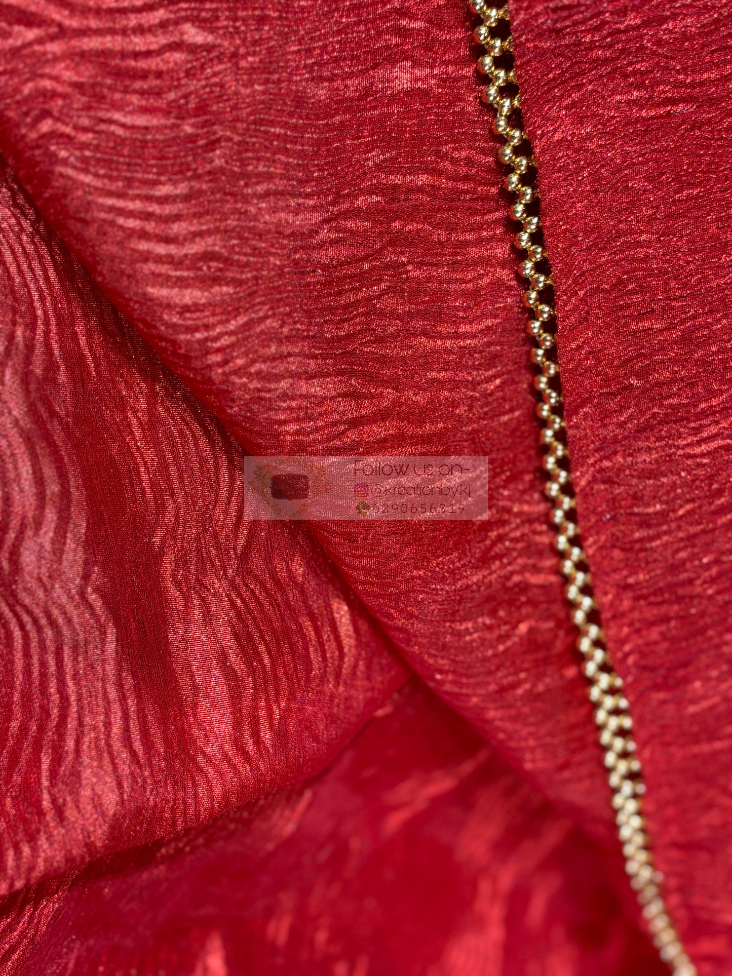 Red Crushed Tissue Saree with Golden Border kreationbykj