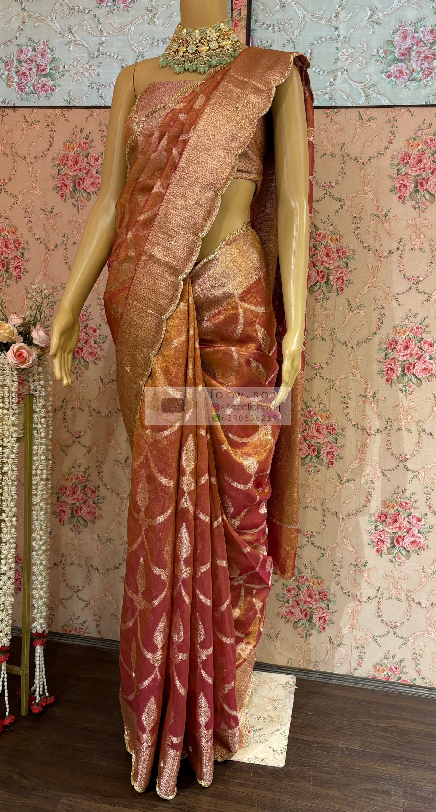 Pink Banarasi Tissue Piyali Saree For Wedding kreationbykj