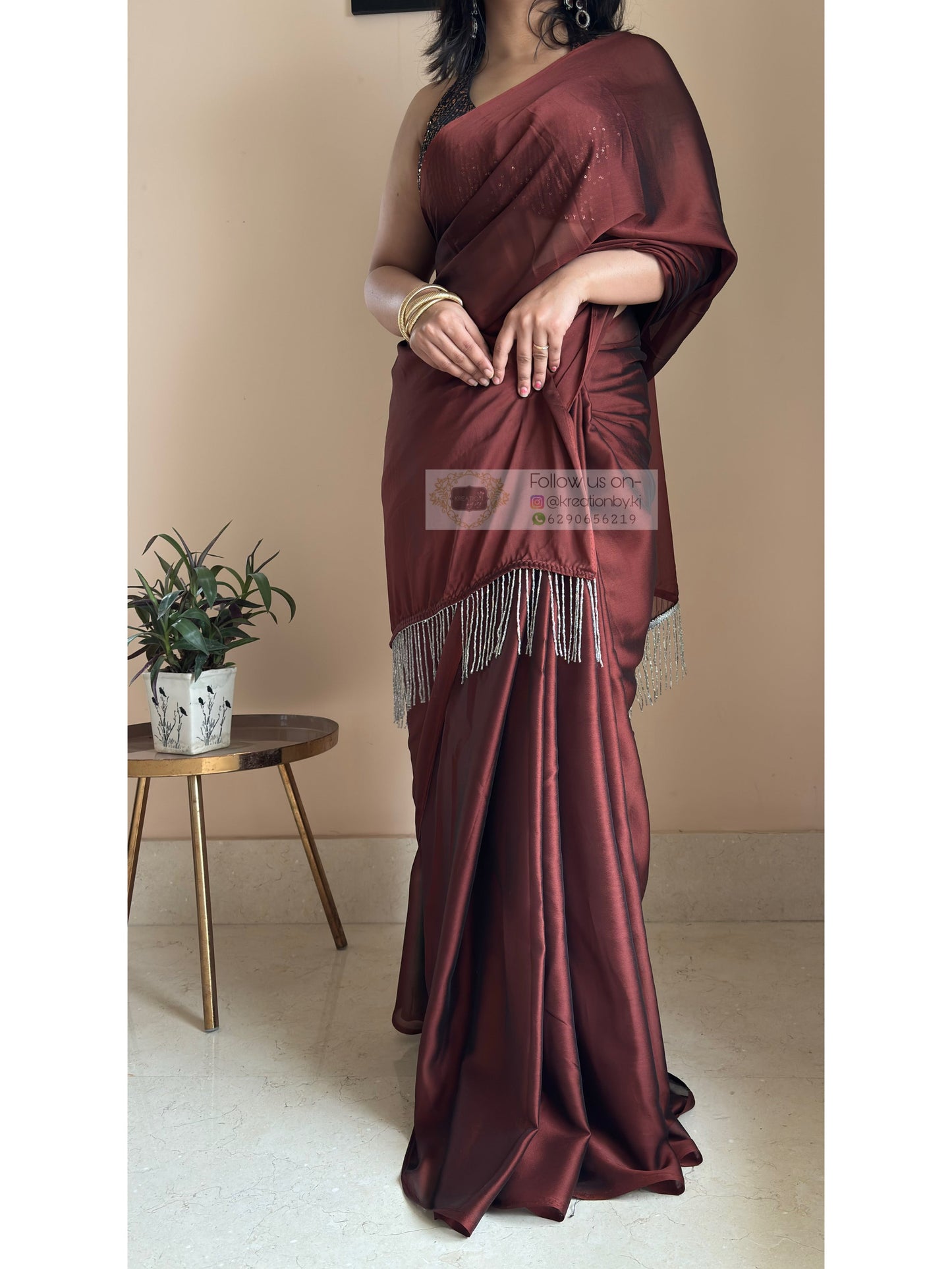 Coffee Brown Georgette Cocktail Saree kreationbykj